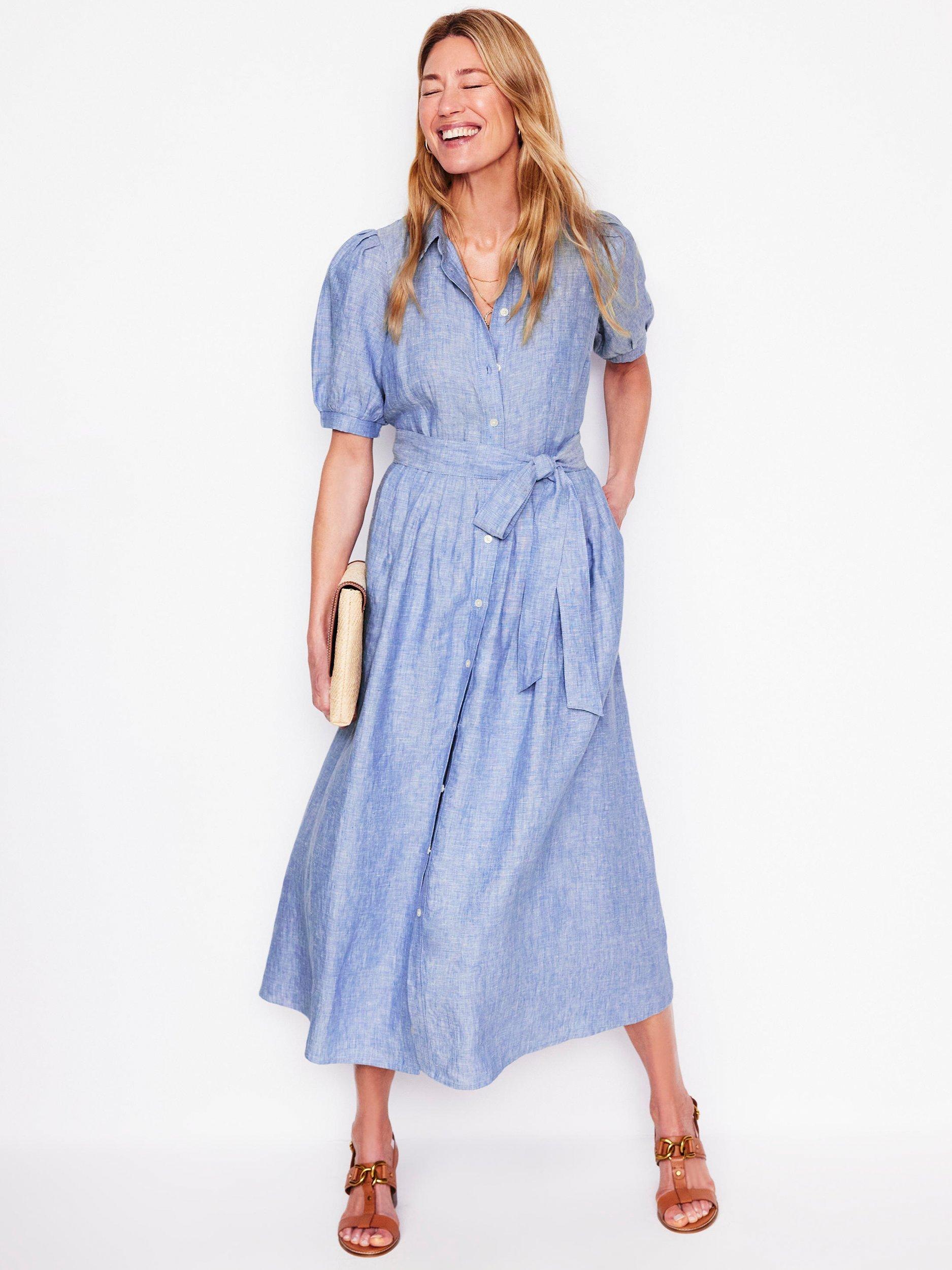 Product image 4 of 5, which shows Boden Alexa Pure Linen Shirt Dress, Blue Chambray, 10