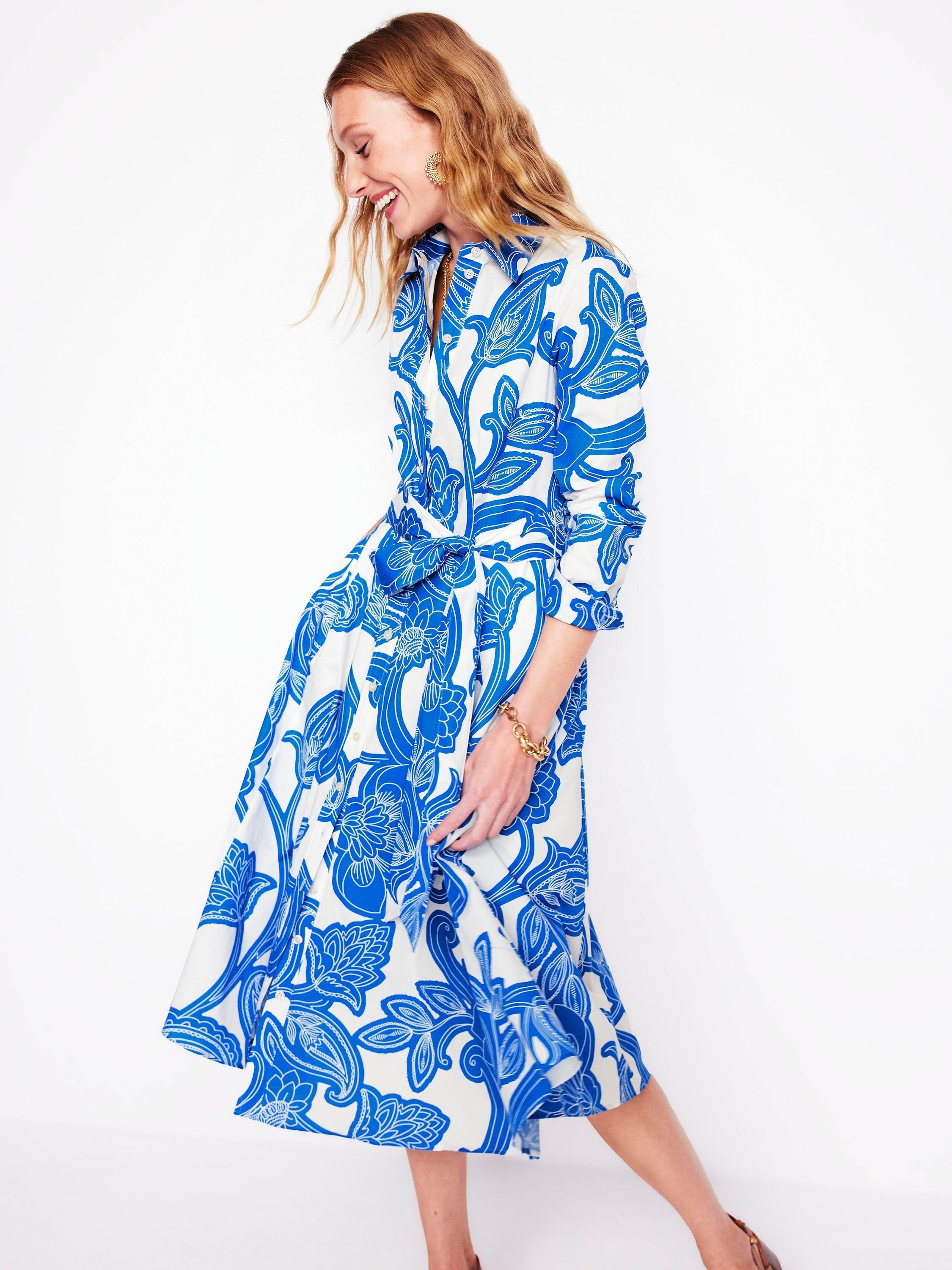 Product image 4 of 5, which shows Boden Amy Floral Midi Shirt Dress, Blue/Multi, 8