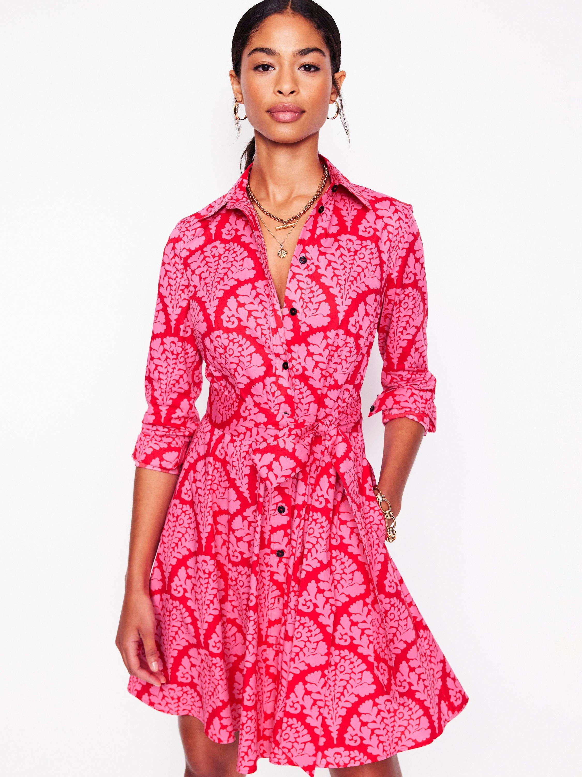 Product image 1 of 5, which shows Boden Amy Floral Mini Shirt Dress, Red/Multi, 10