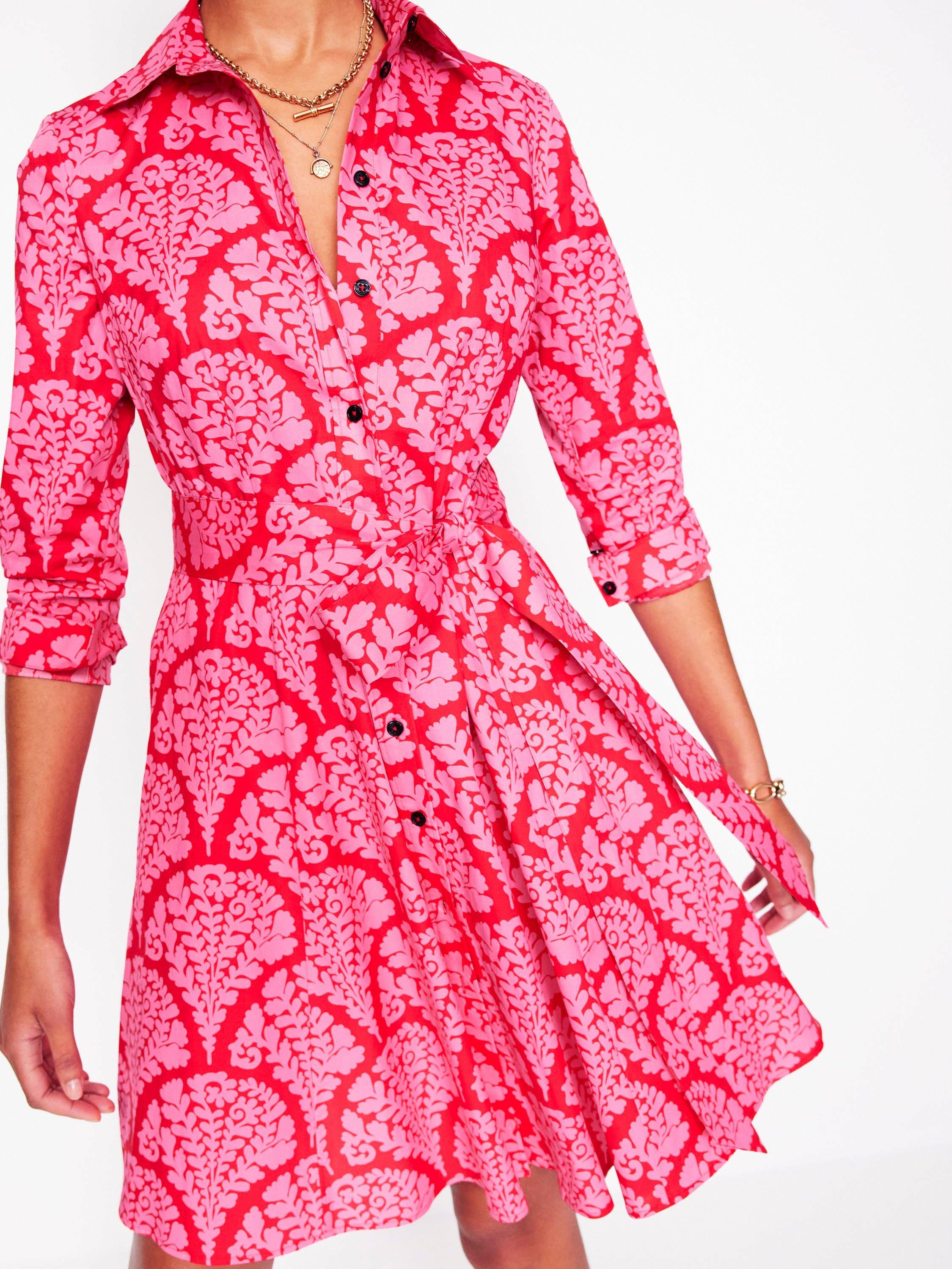 Product image 2 of 5, which shows Boden Amy Floral Mini Shirt Dress, Red/Multi, 10