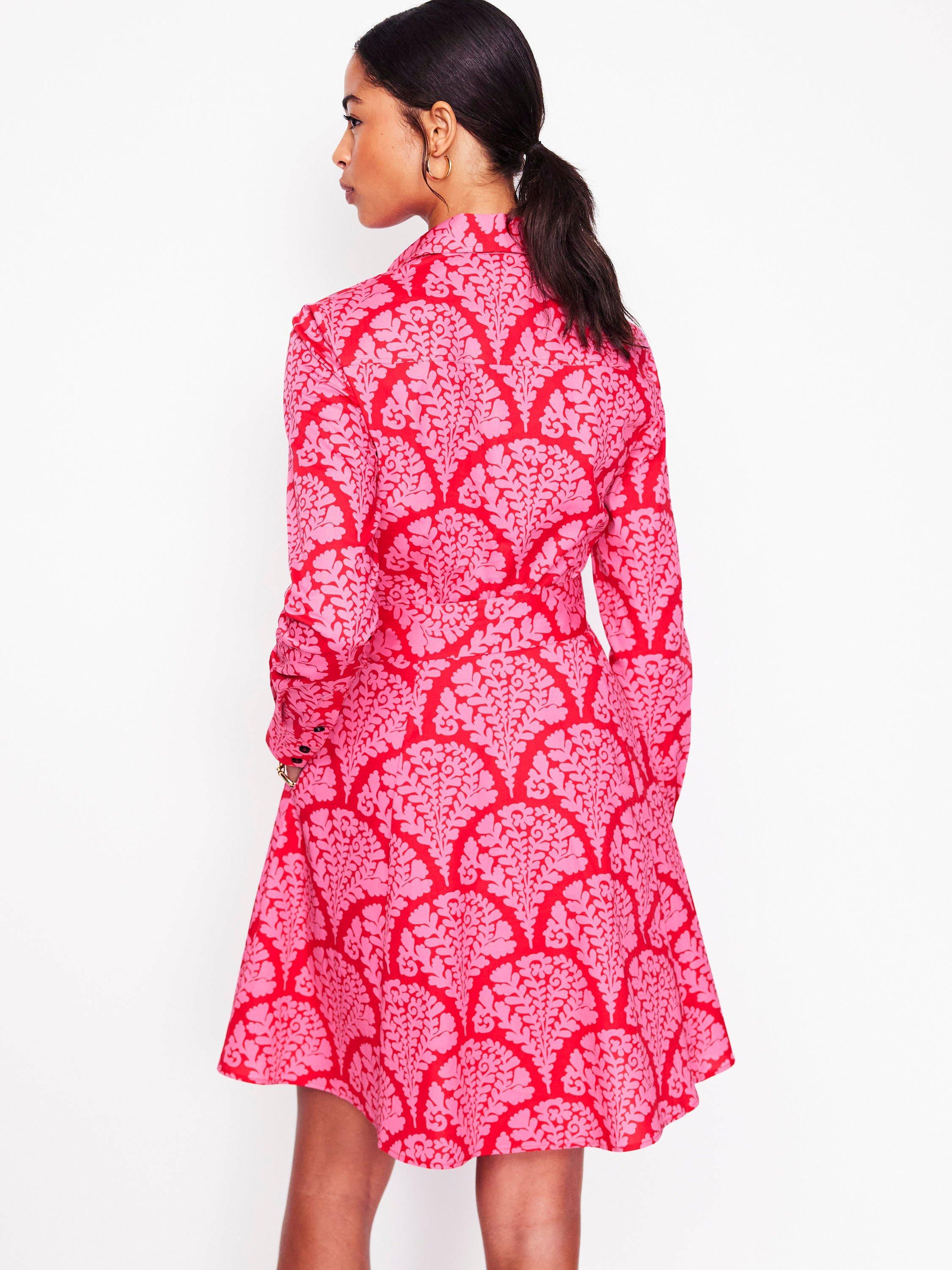 Product image 3 of 5, which shows Boden Amy Floral Mini Shirt Dress, Red/Multi, 10