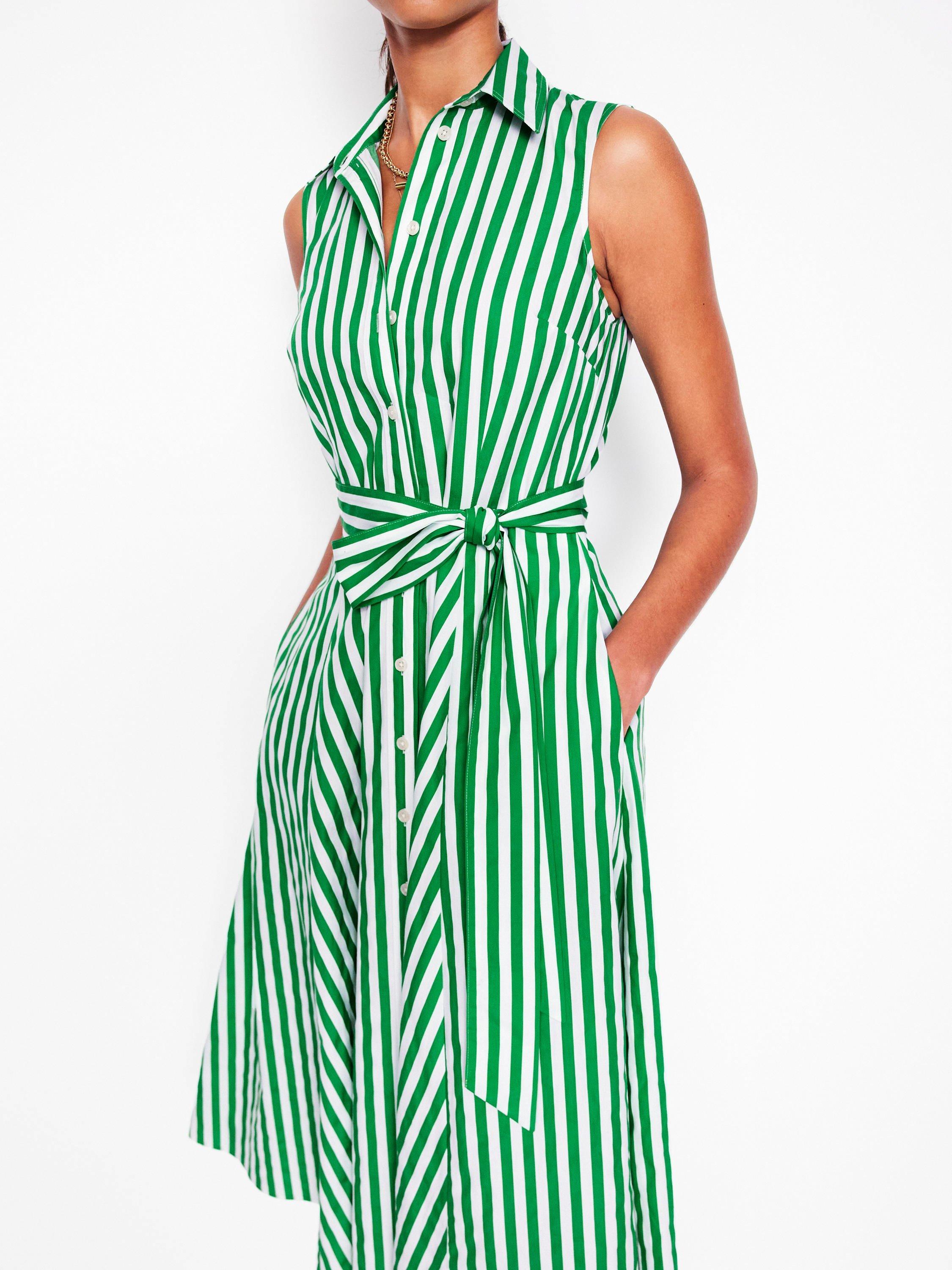 Product image 2 of 5, which shows Boden Amy Stripe Sleeveless Shirt Dress, Green/White, 18