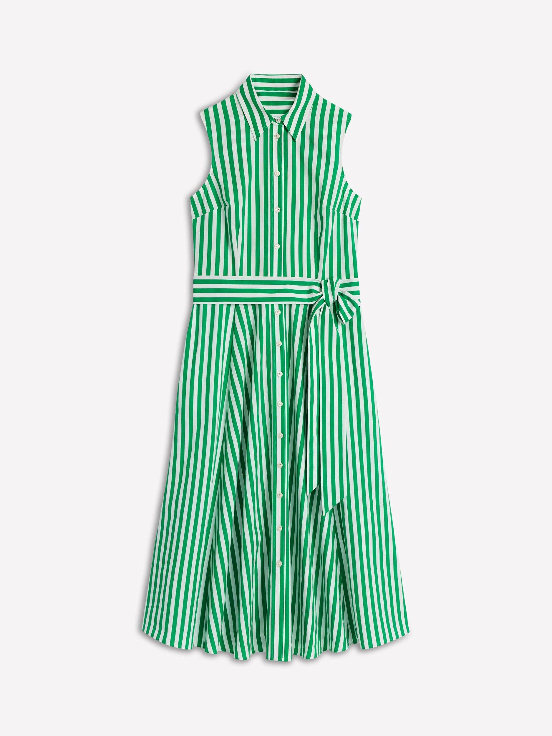 Product image 5 of 5, which shows Boden Amy Stripe Sleeveless Shirt Dress, Green/White, 18