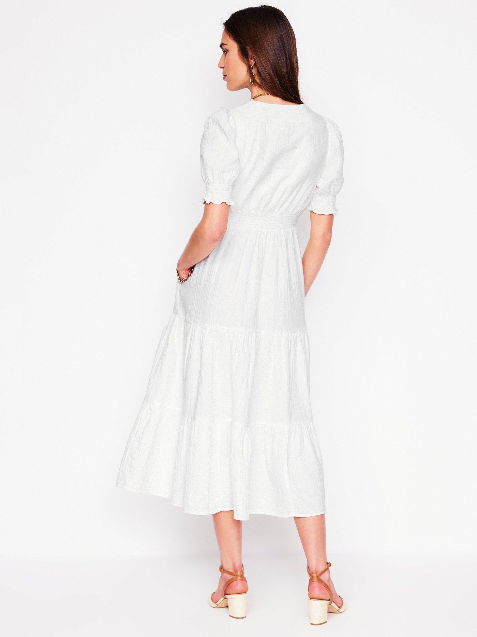 Product image 3 of 5, which shows Boden Anna Double Cloth Cotton Midi Dress, White, 12