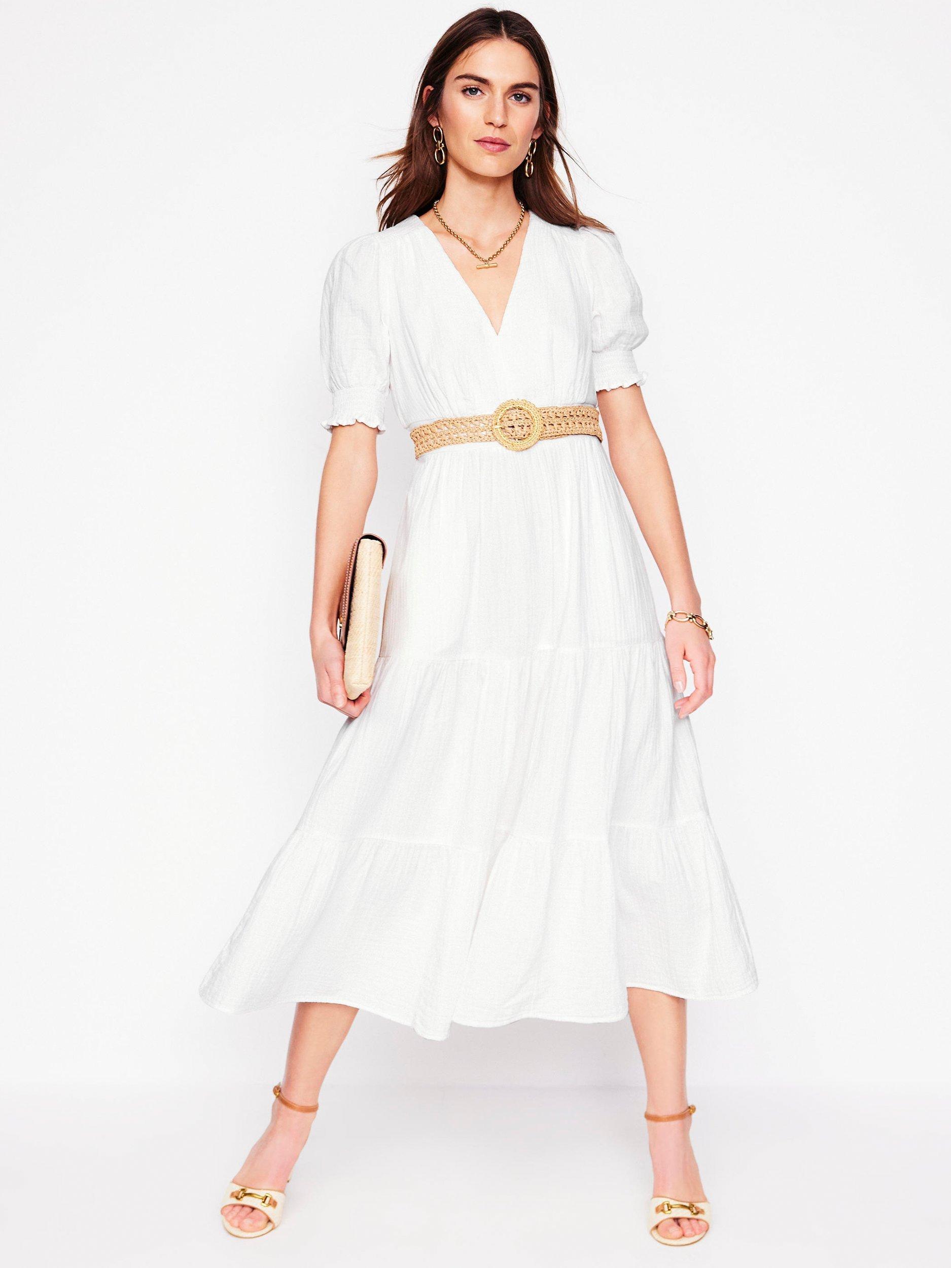Product image 4 of 5, which shows Boden Anna Double Cloth Cotton Midi Dress, White, 12
