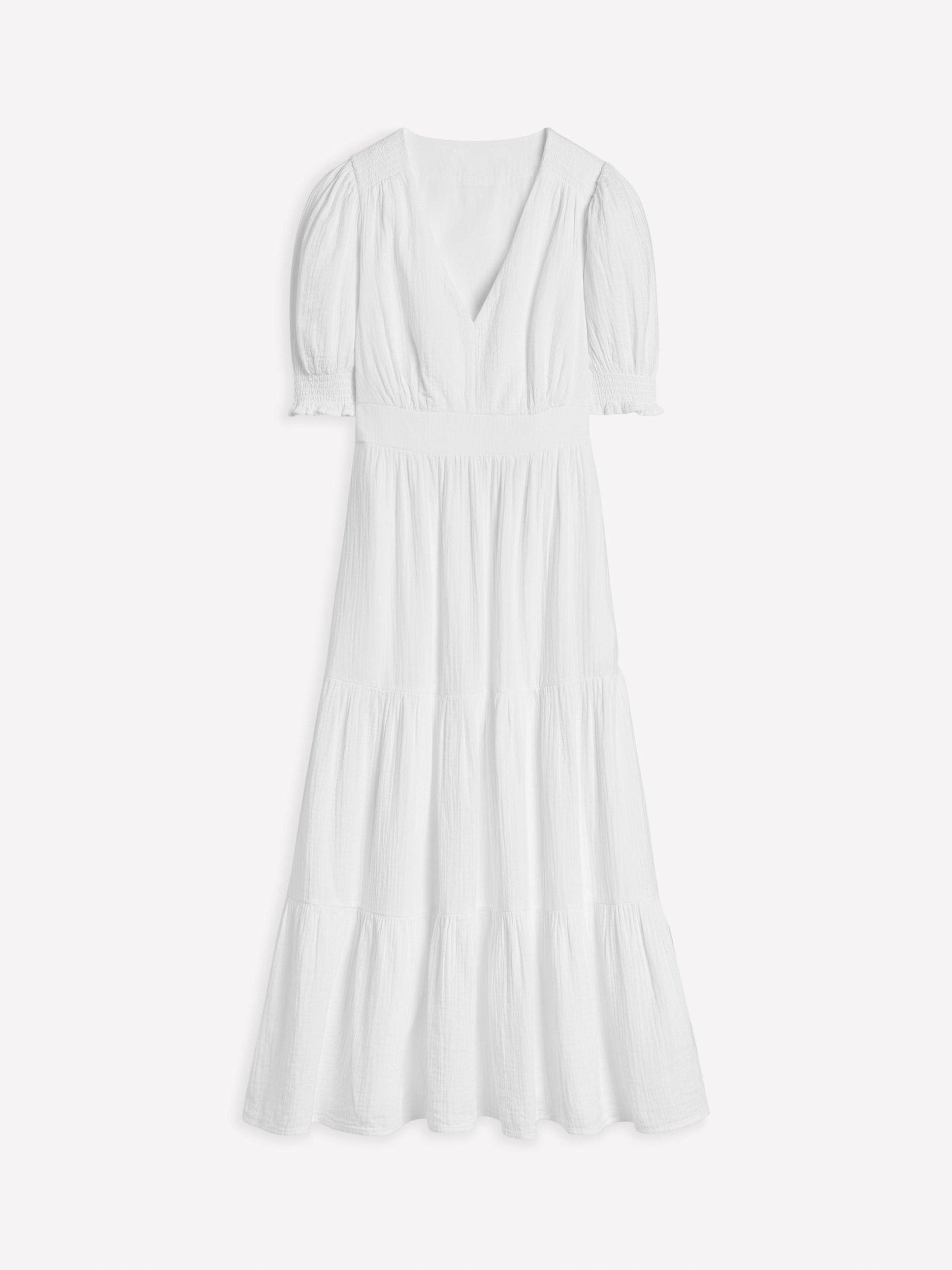 Product image 5 of 5, which shows Boden Anna Double Cloth Cotton Midi Dress, White, 12