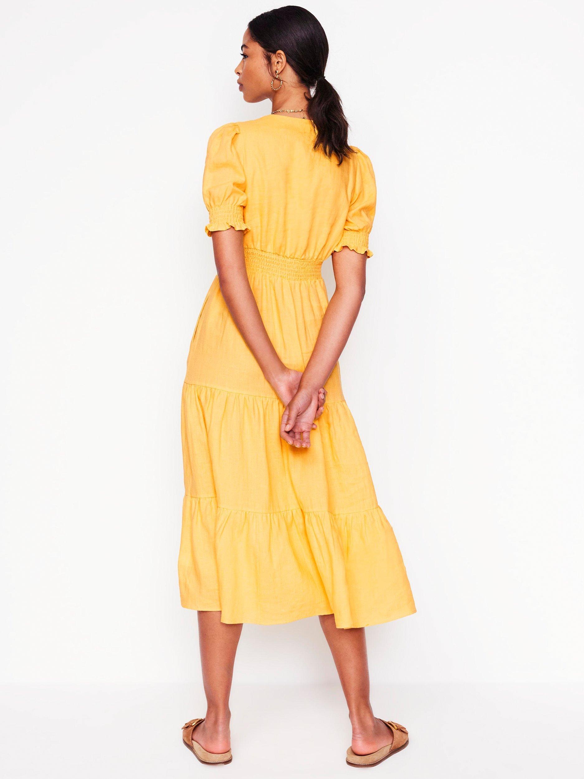 Product image 3 of 5, which shows Boden Anna Linen Tiered Midi Dress, Buttermilk Yellow, 8
