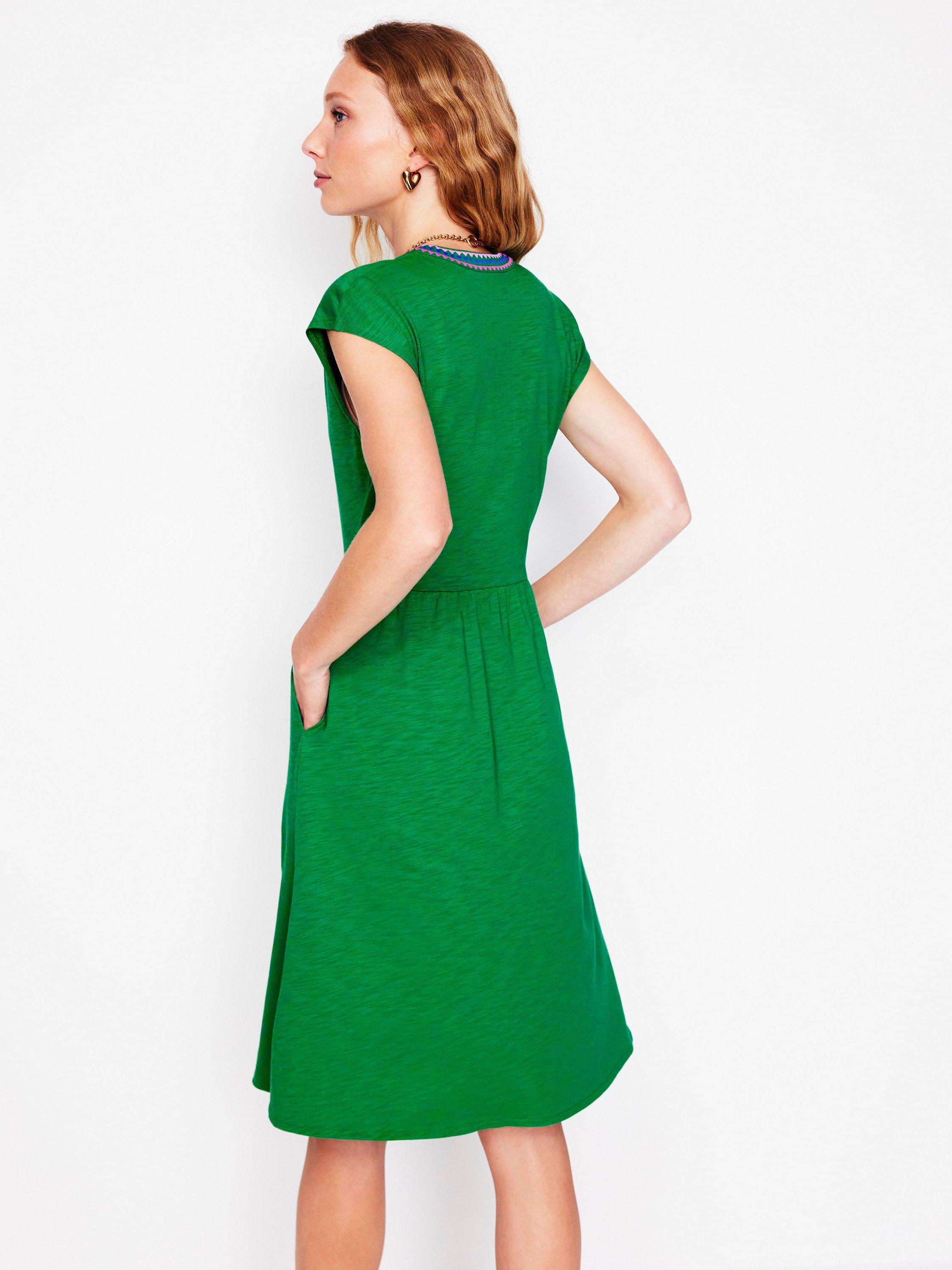 Product image 3 of 5, which shows Boden Chloe Embroidered Dress, Rich Emerald, 8