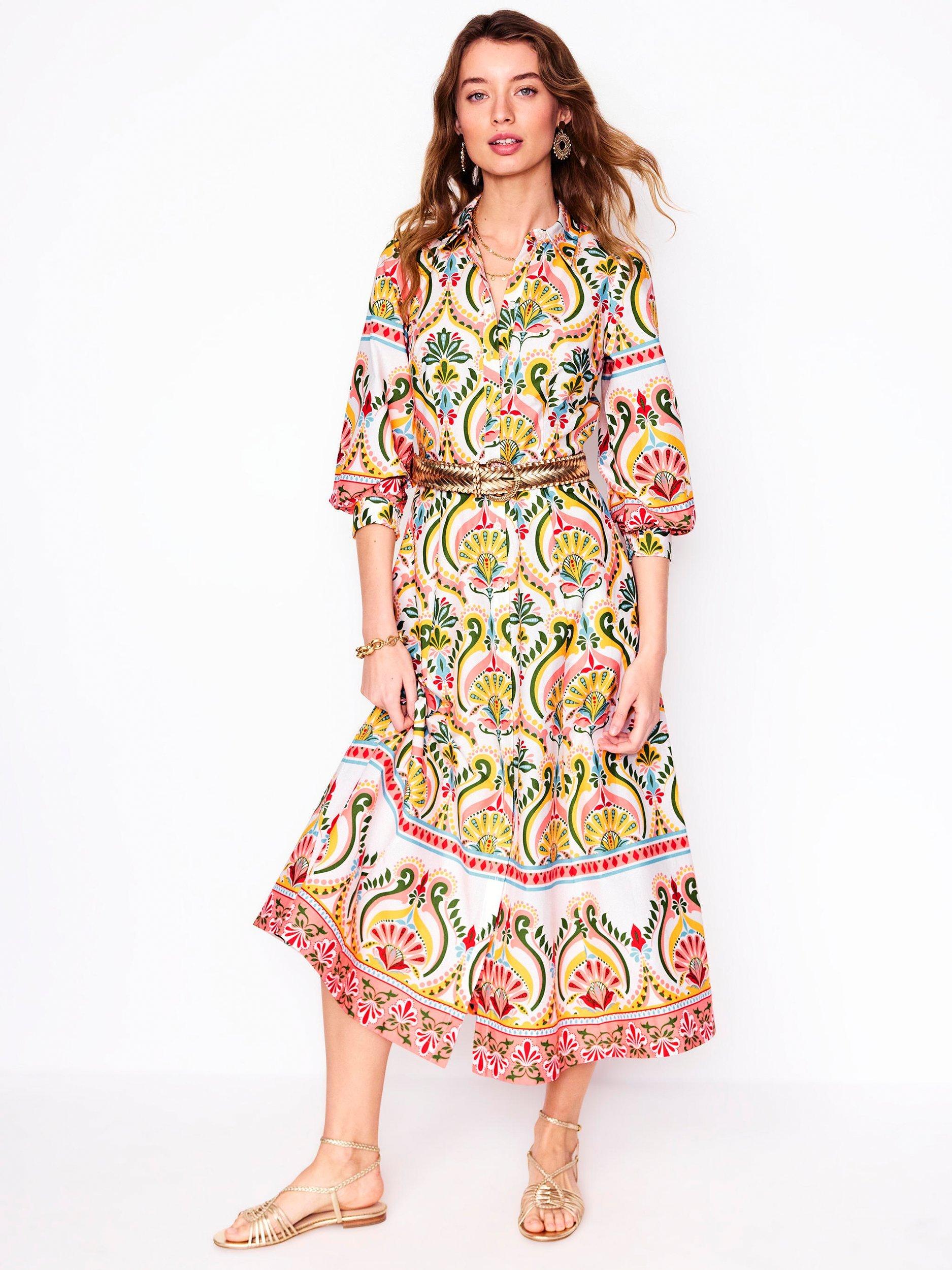 Product image 1 of 3, which shows Boden Clara Cotton Midi Shirt Dress, Multi, 12