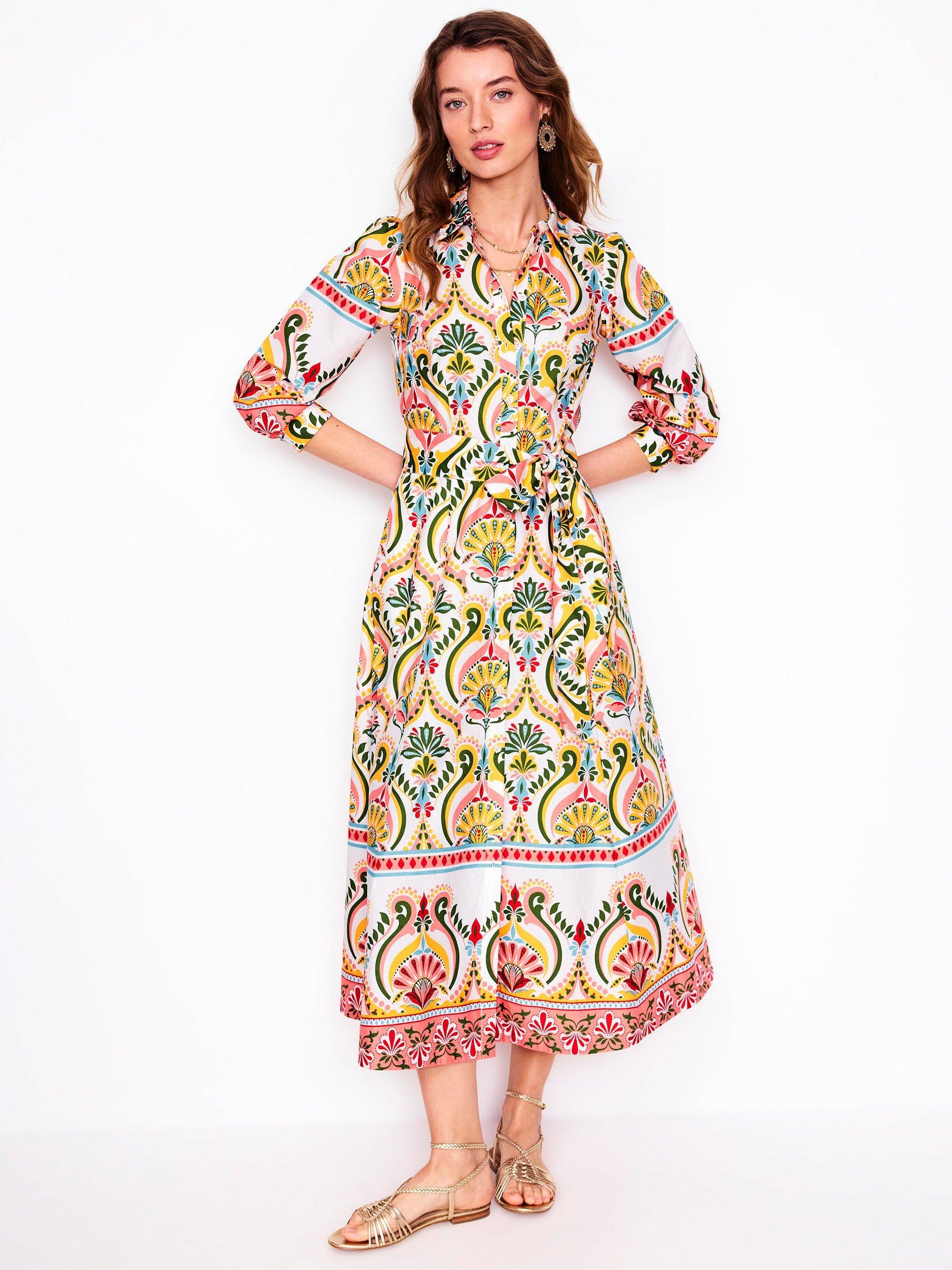 Product image 2 of 3, which shows Boden Clara Cotton Midi Shirt Dress, Multi, 12