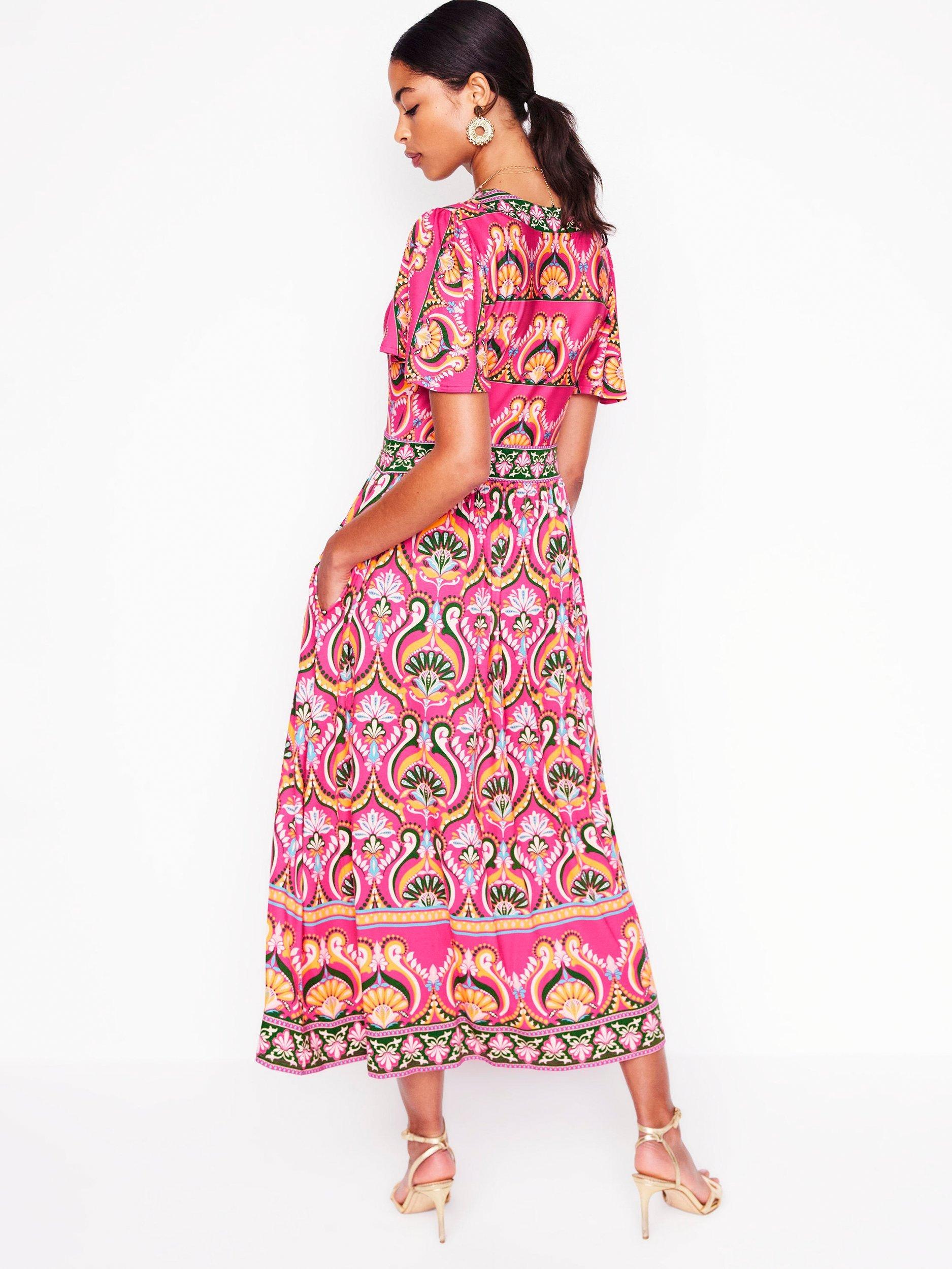 Product image 2 of 5, which shows Boden Ellie Flutter Sleeve Maxi Dress, Pink/Multi, 8