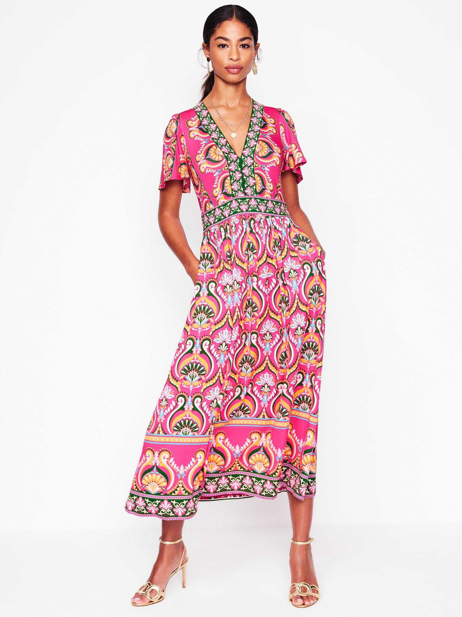 Product image 4 of 5, which shows Boden Ellie Flutter Sleeve Maxi Dress, Pink/Multi, 8