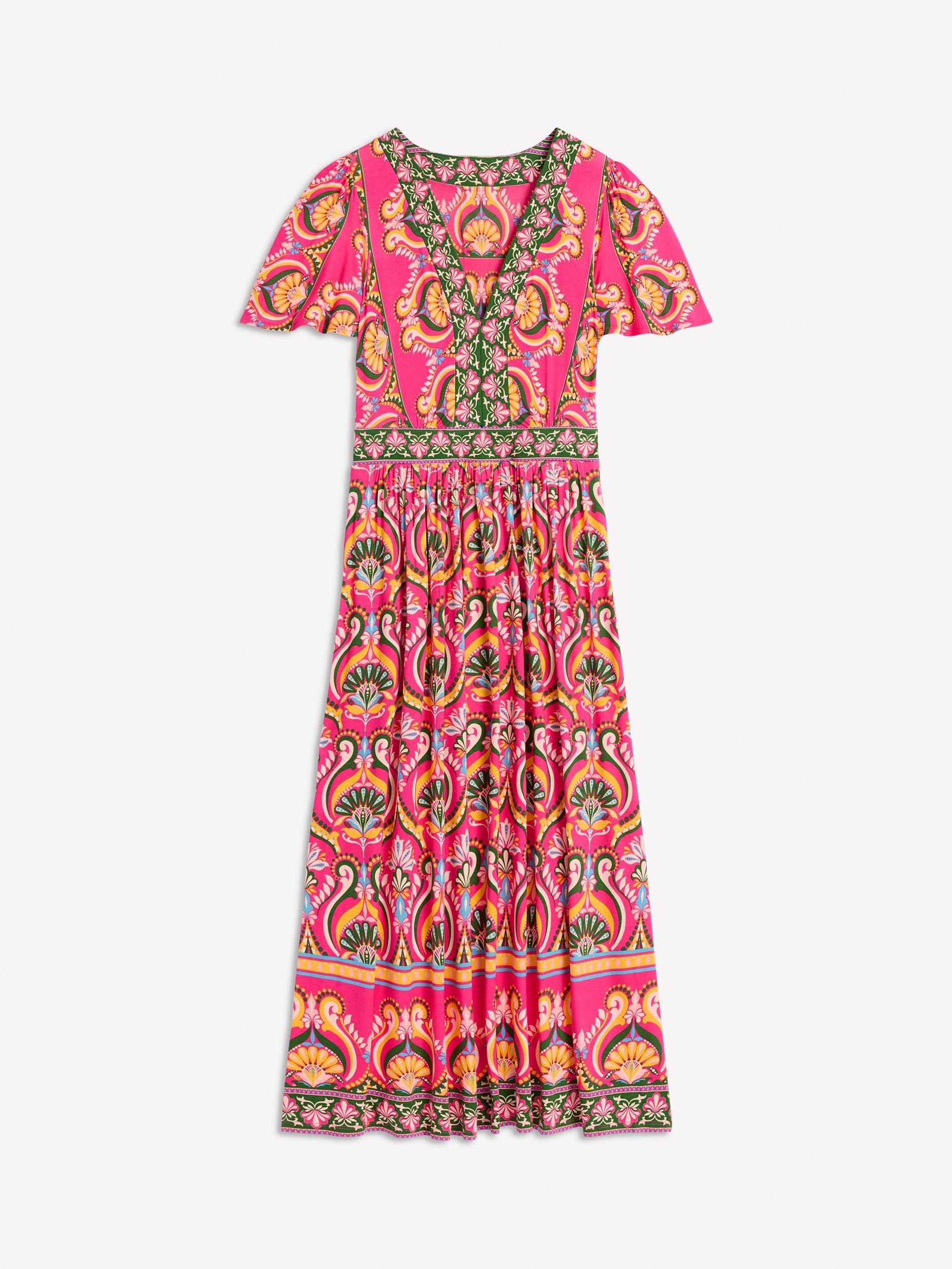 Product image 5 of 5, which shows Boden Ellie Flutter Sleeve Maxi Dress, Pink/Multi, 8