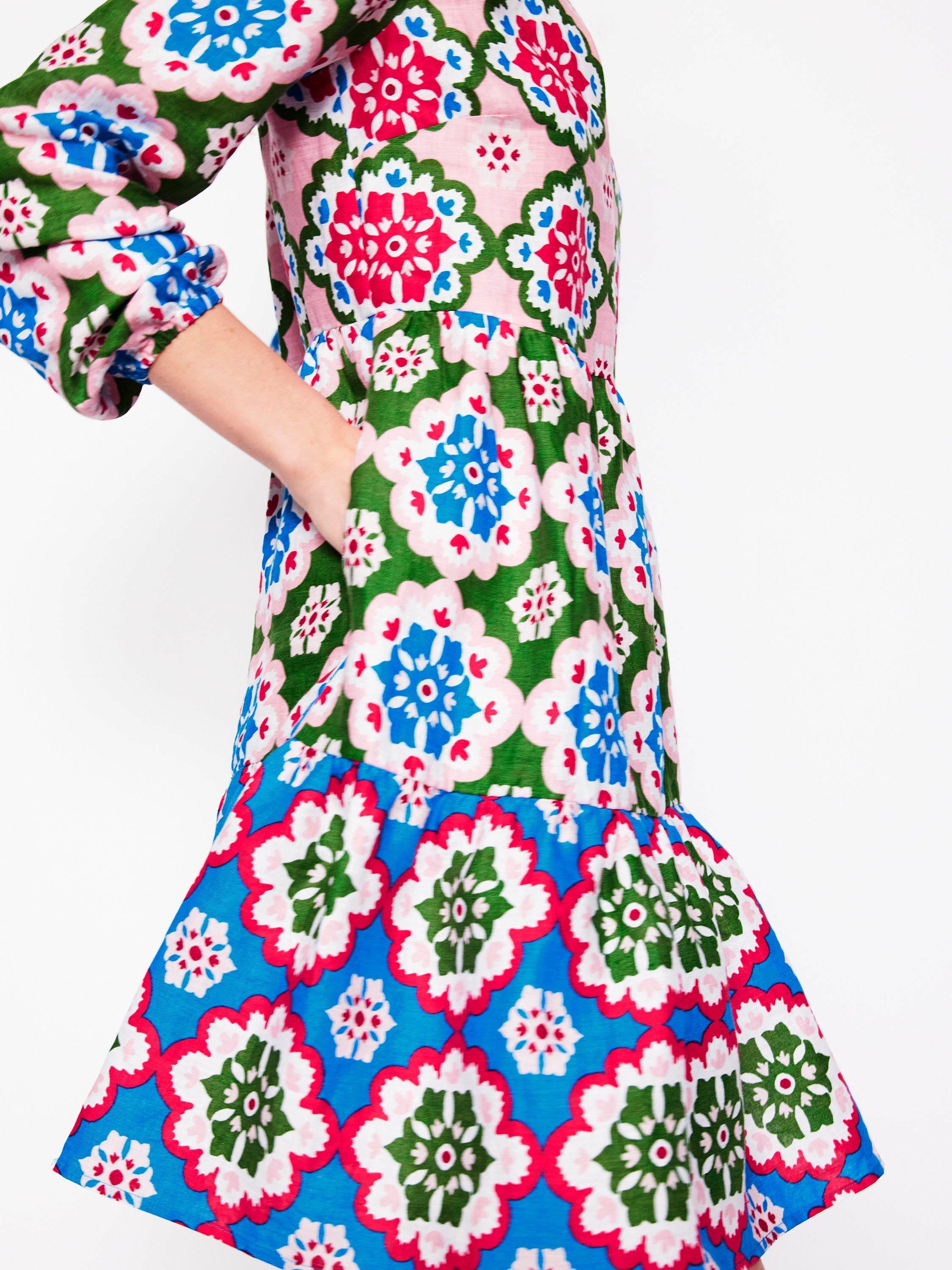 Product image 2 of 5, which shows Boden Esme Linen Tiered Mini Dress, Multi, 8