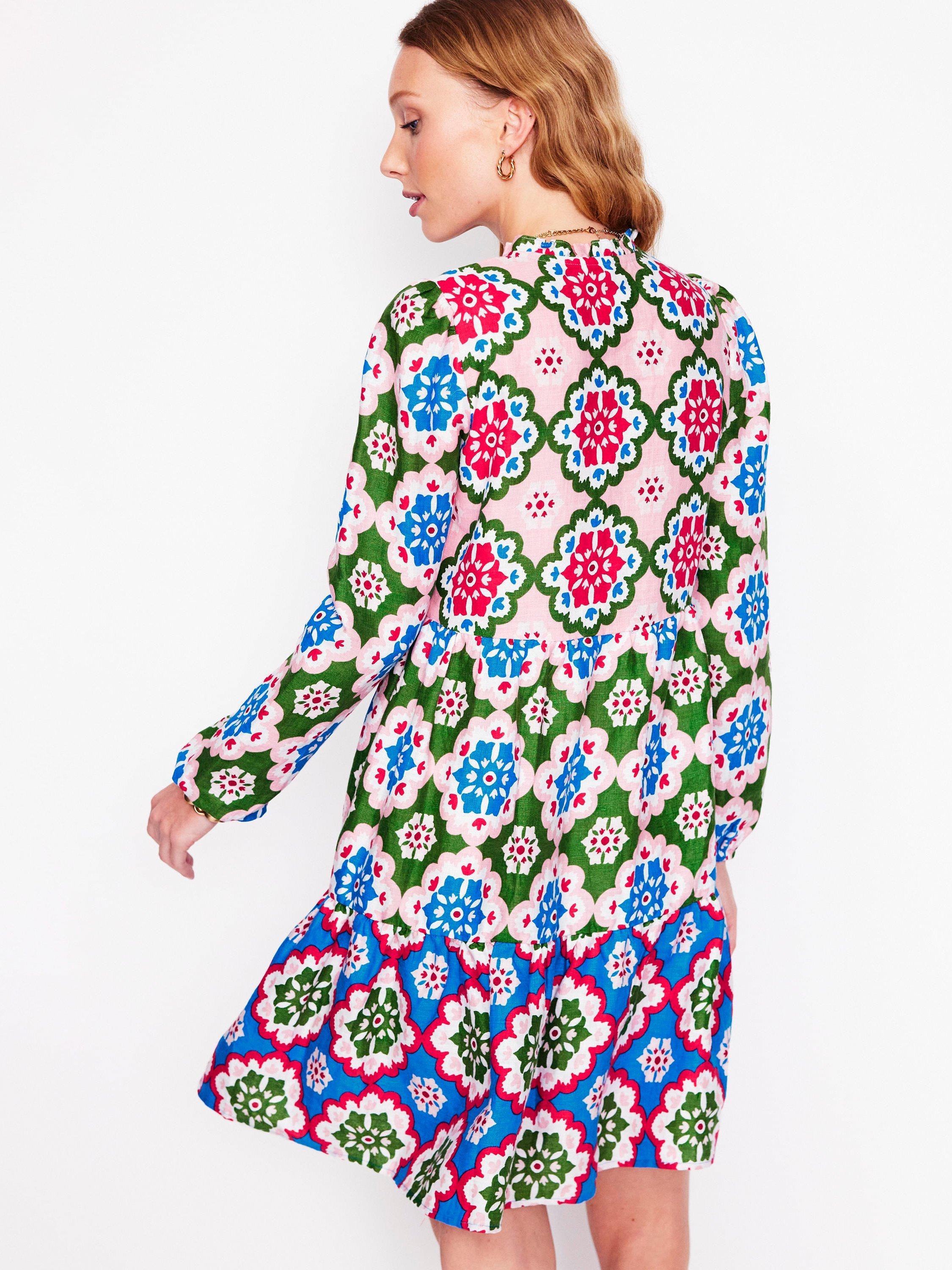 Product image 3 of 5, which shows Boden Esme Linen Tiered Mini Dress, Multi, 8