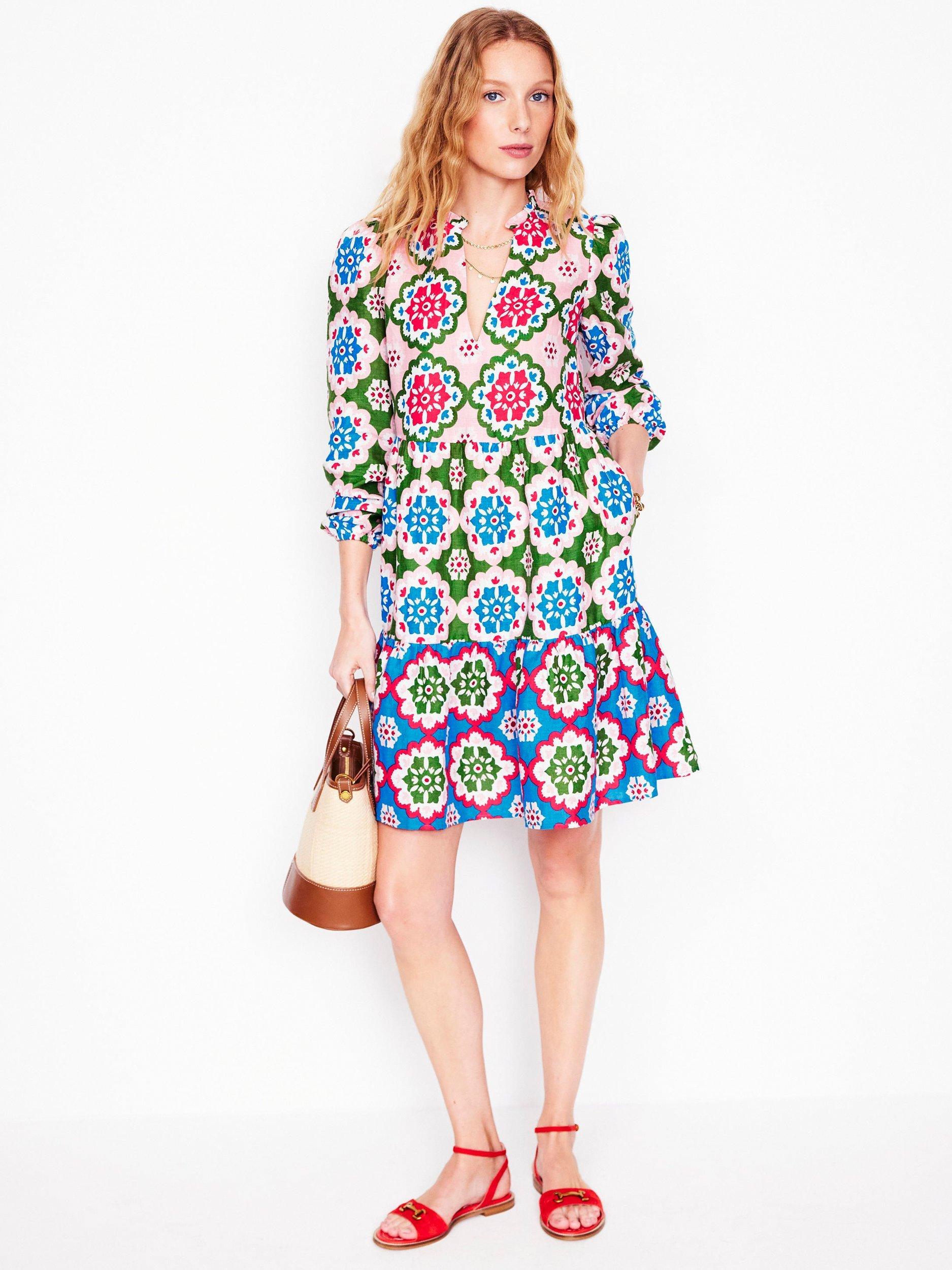 Product image 4 of 5, which shows Boden Esme Linen Tiered Mini Dress, Multi, 8