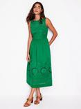 Boden Lauren Broderie Anglaise Midi Dress, Rich Emerald
