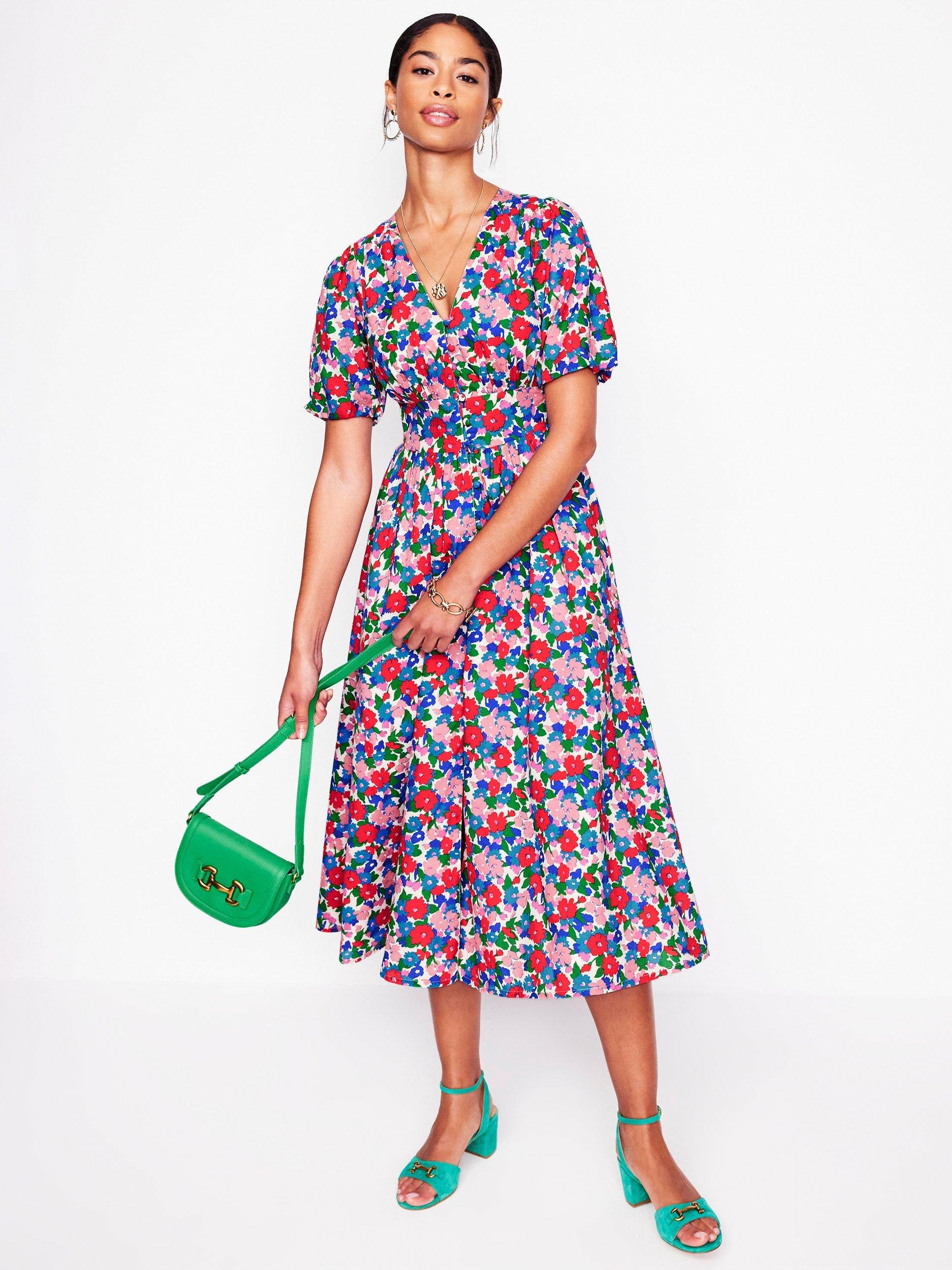 Product image 1 of 5, which shows Boden Lillian Cotton Floral Midi Dress, Multi, 8