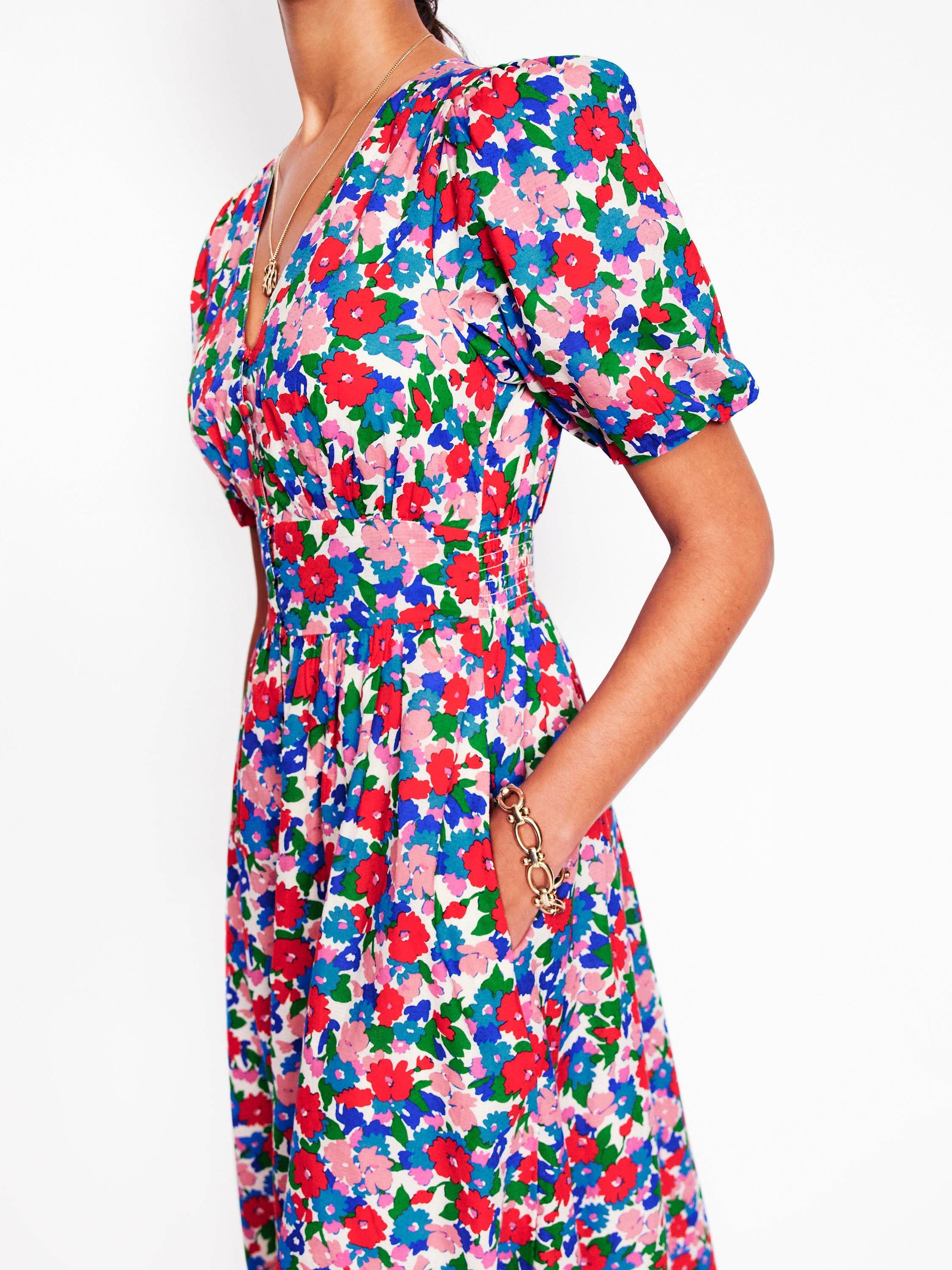 Product image 2 of 5, which shows Boden Lillian Cotton Floral Midi Dress, Multi, 8