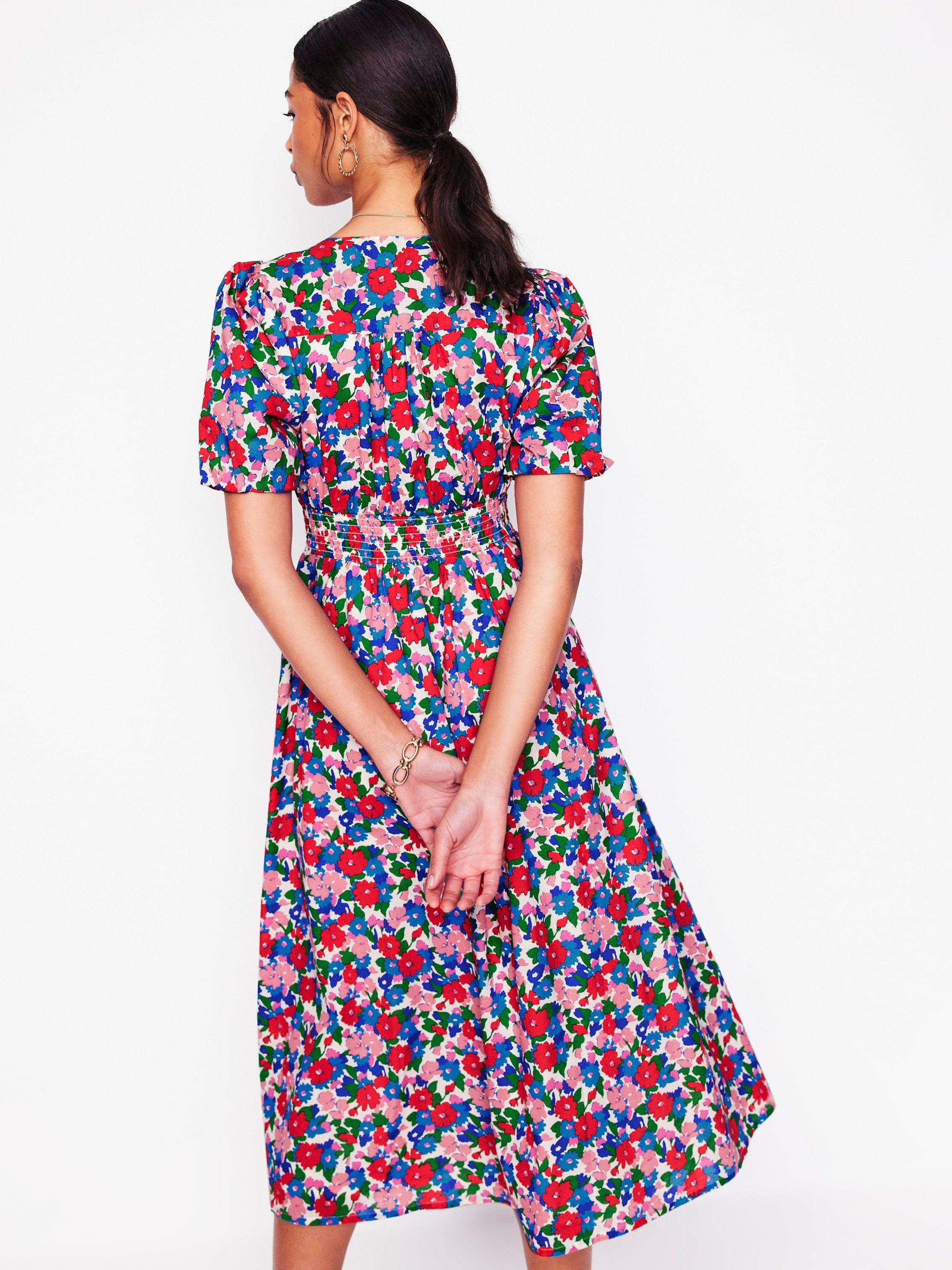 Product image 3 of 5, which shows Boden Lillian Cotton Floral Midi Dress, Multi, 8