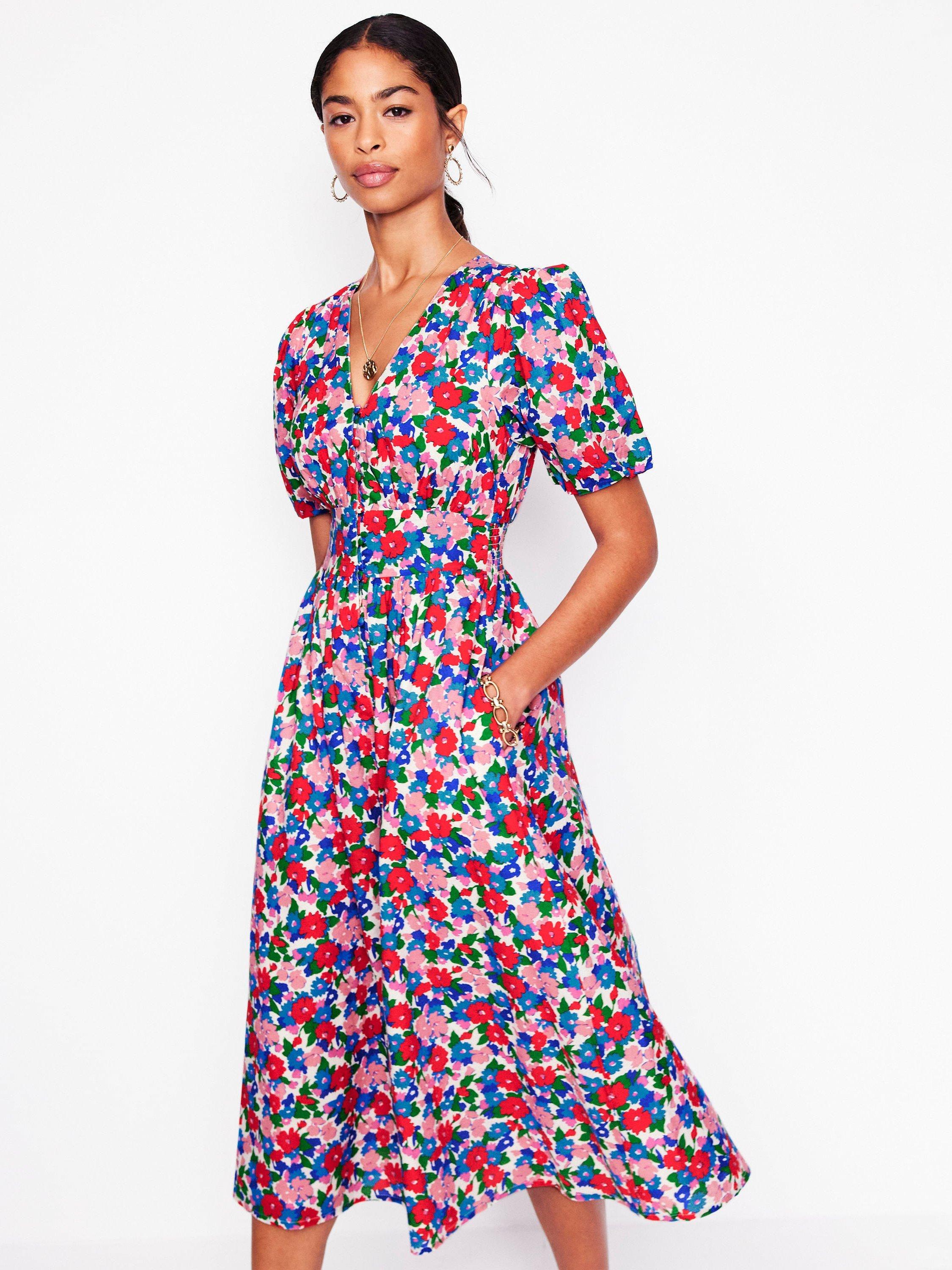 Product image 4 of 5, which shows Boden Lillian Cotton Floral Midi Dress, Multi, 8