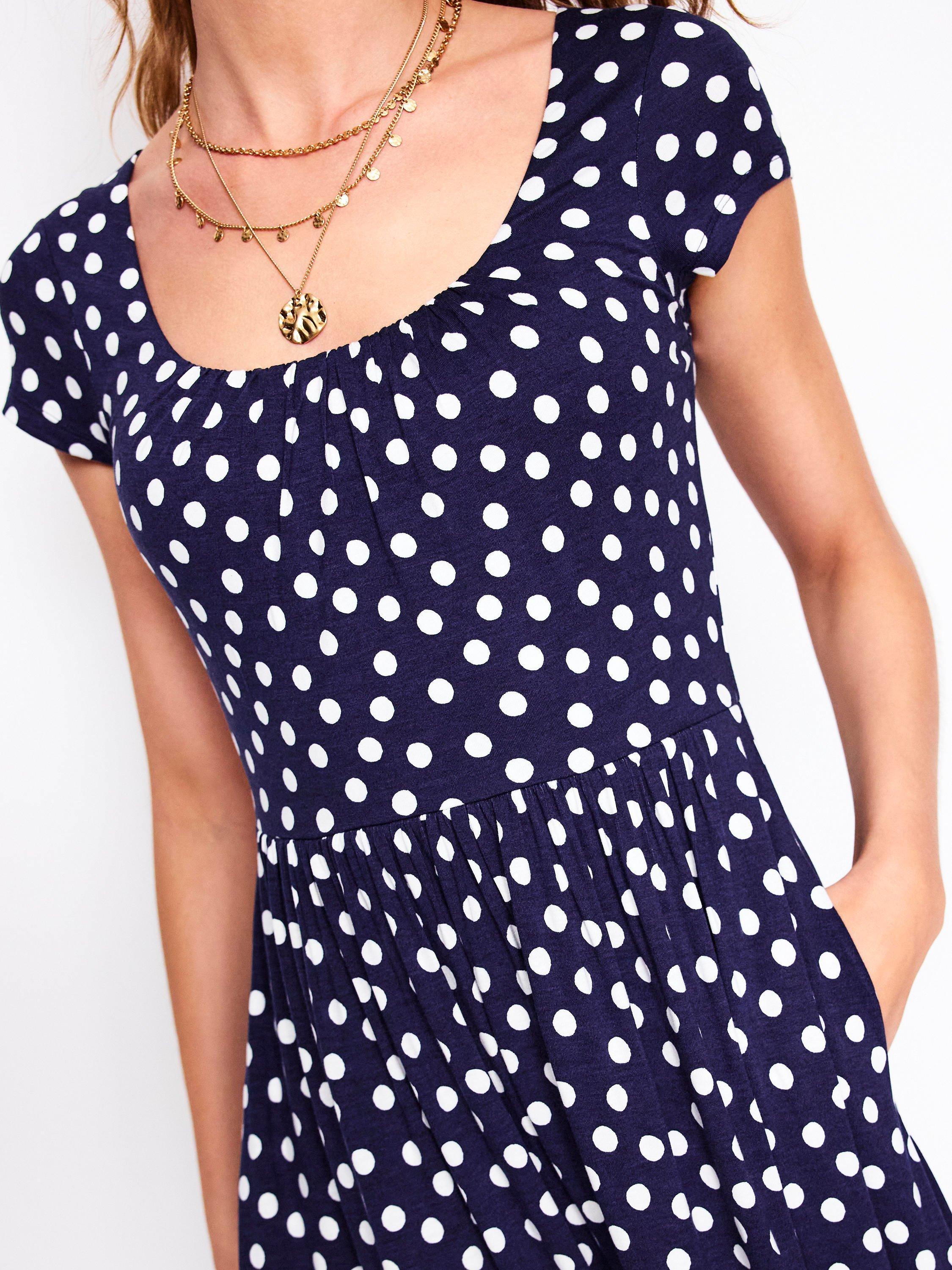 Product image 2 of 5, which shows Boden Samantha Spot Print Scoop Neck Dress, Navy/Multi, 8