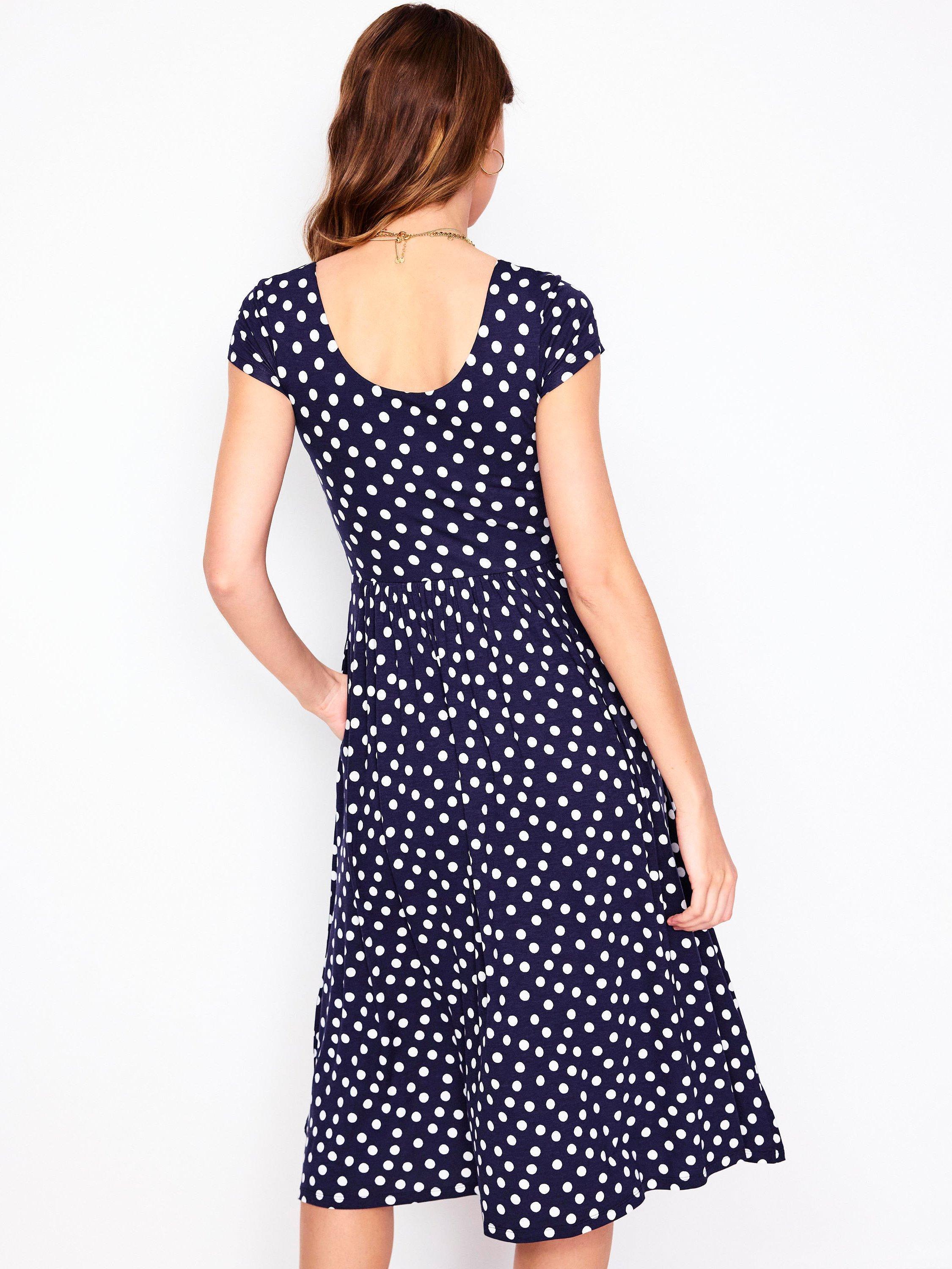Product image 3 of 5, which shows Boden Samantha Spot Print Scoop Neck Dress, Navy/Multi, 8