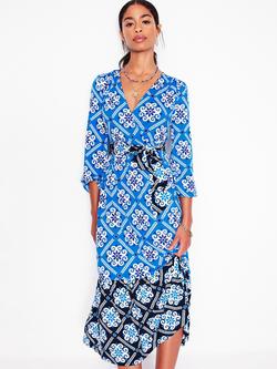 Boden Tie Wrap V-Neck Midi Dress, Blue/Multi, Blue/Multi