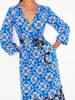 Boden Tie Wrap V-Neck Midi Dress, Blue/Multi - view 2, Blue/Multi