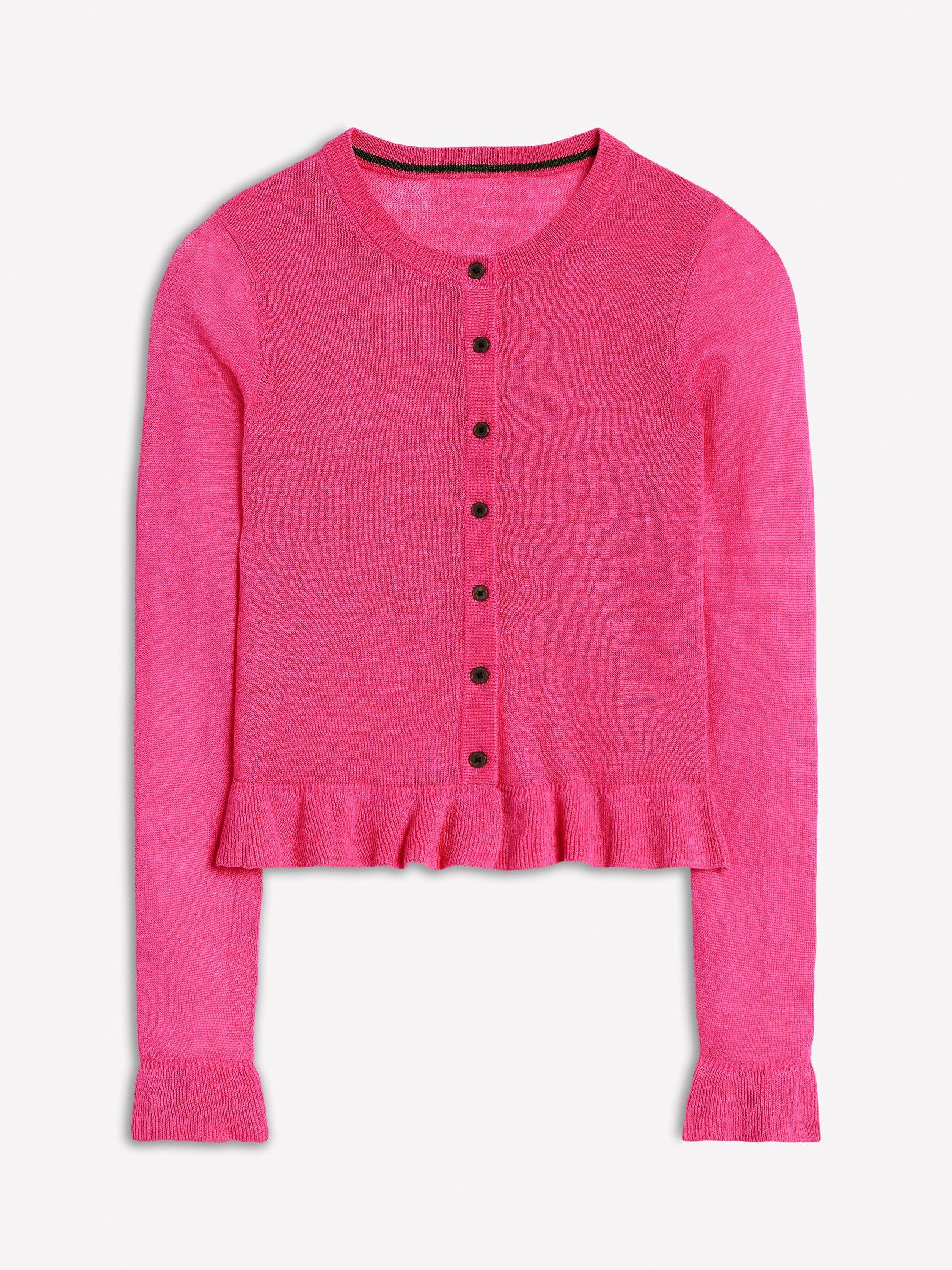 Product image 5 of 6, which shows Boden Josie Frill Hem Pure Linen Cardigan, Sorbet Pink, XS