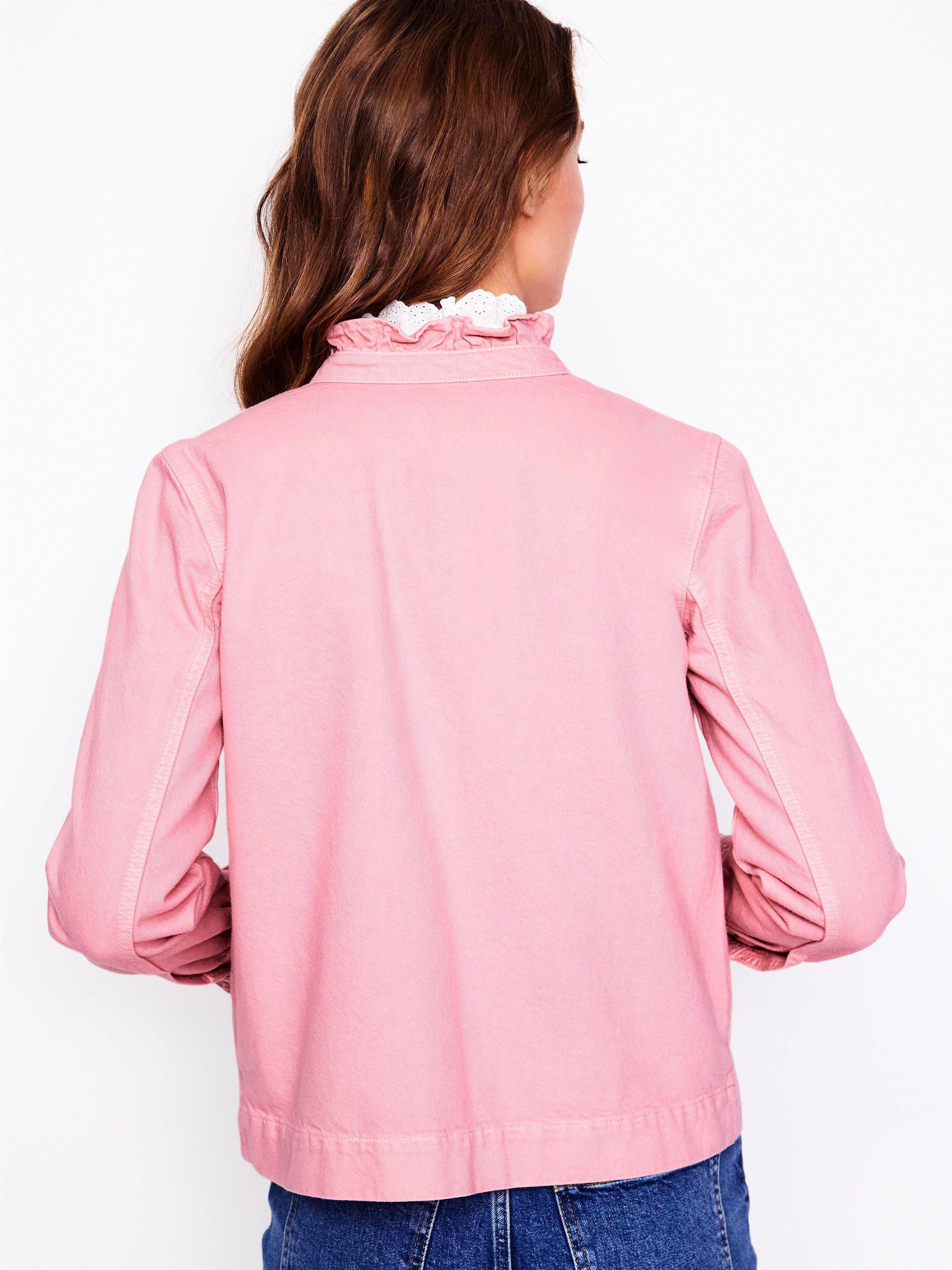Product image 3 of 5, which shows Boden Frill Collar Denim Jacket, Almond Pink, 12
