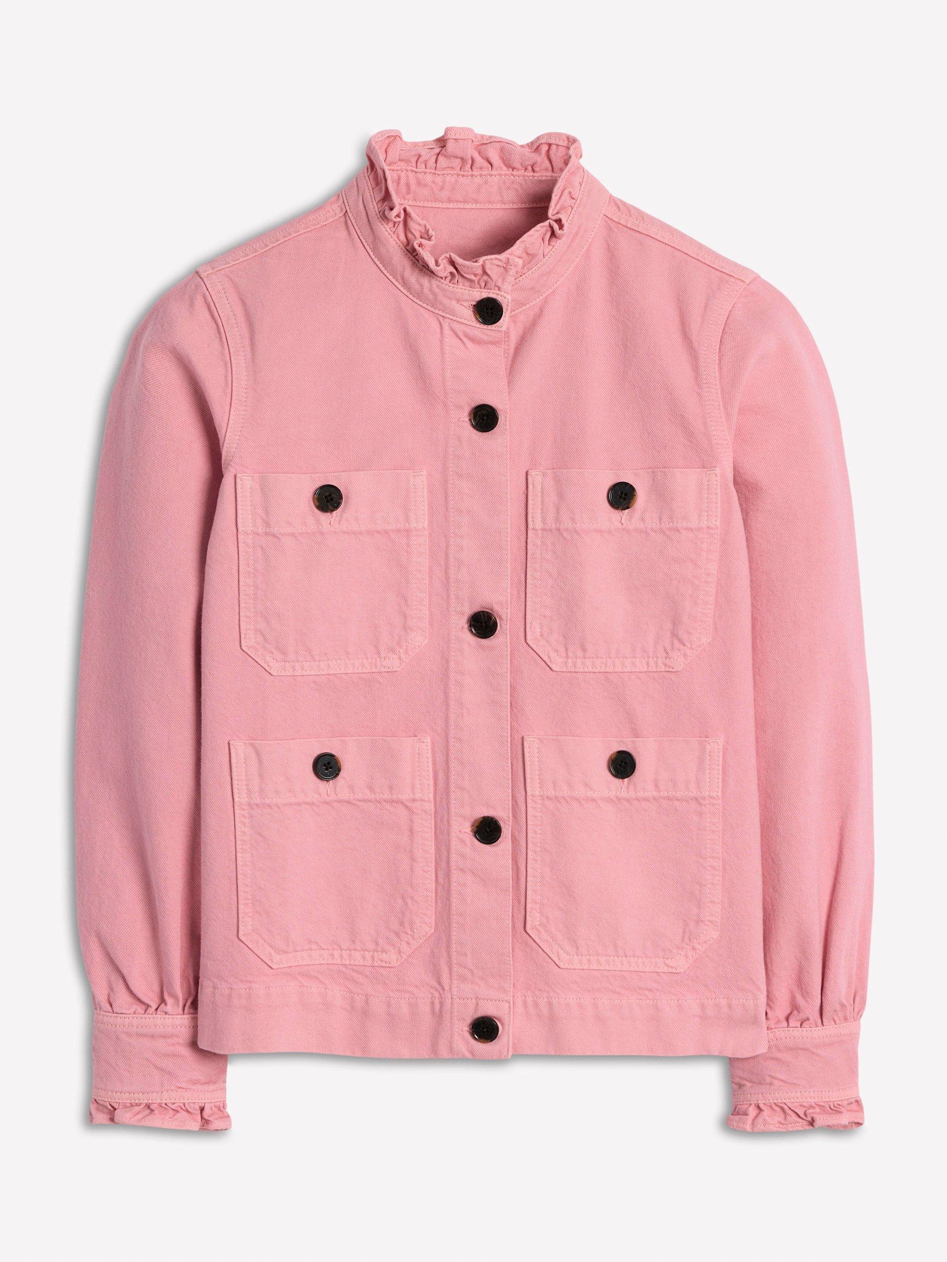Product image 5 of 5, which shows Boden Frill Collar Denim Jacket, Almond Pink, 12