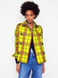 Boden Mayfair Check Cropped Trench Coat, Neon Yellow/Multi