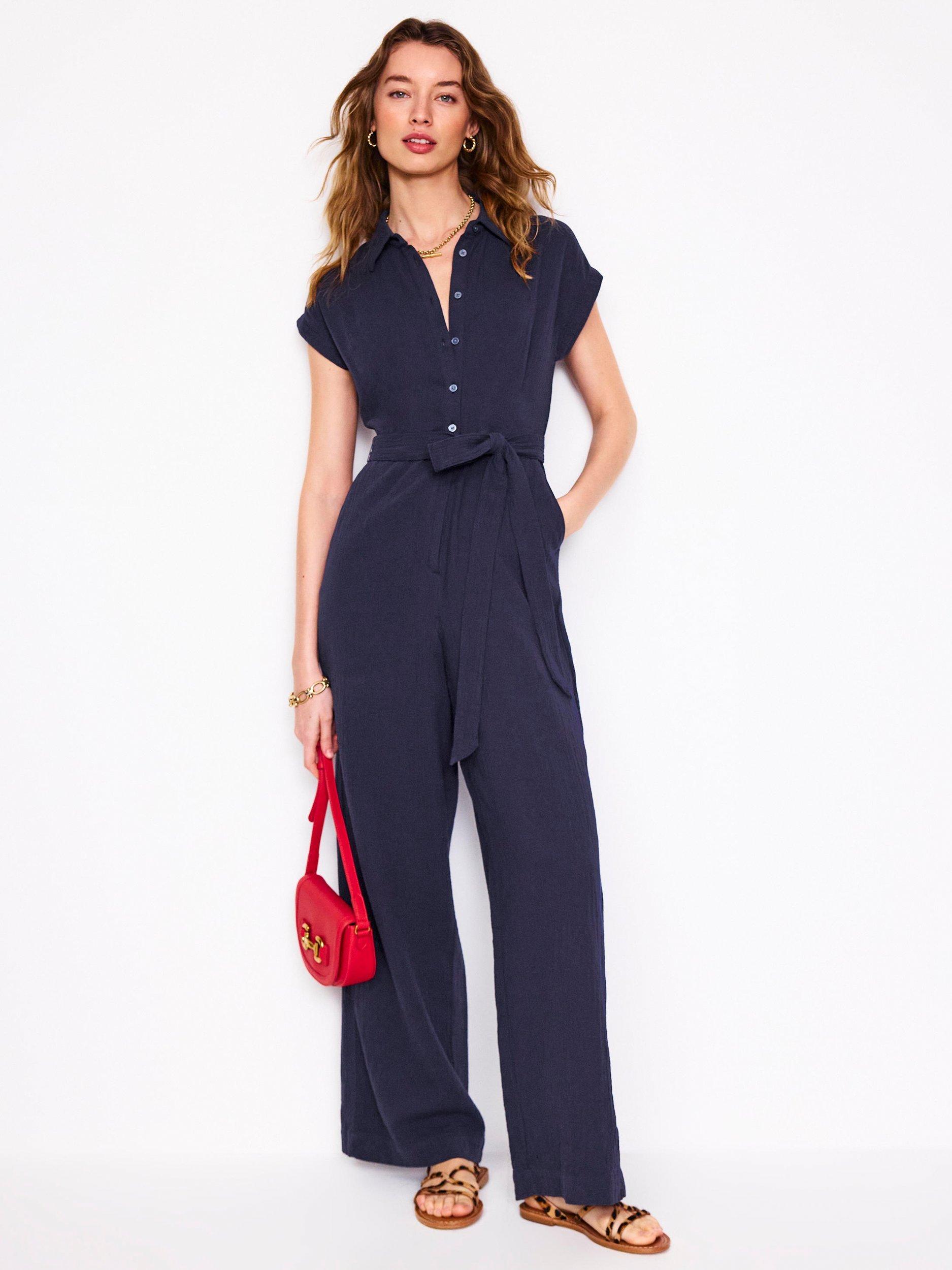 Product image 1 of 5, which shows Boden Colette Double Cloth Jumpsuit, Navy, 10