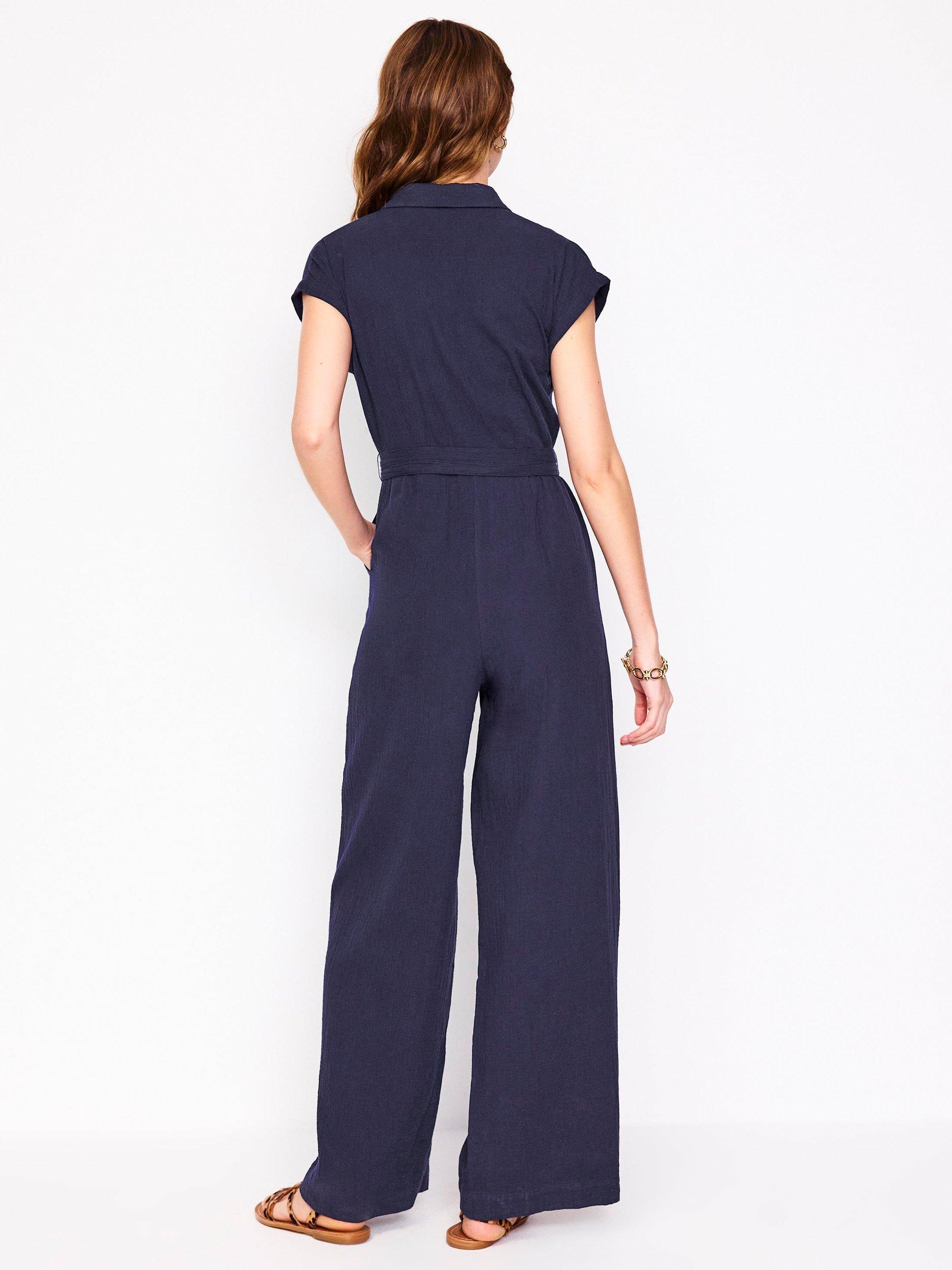 Product image 3 of 5, which shows Boden Colette Double Cloth Jumpsuit, Navy, 10