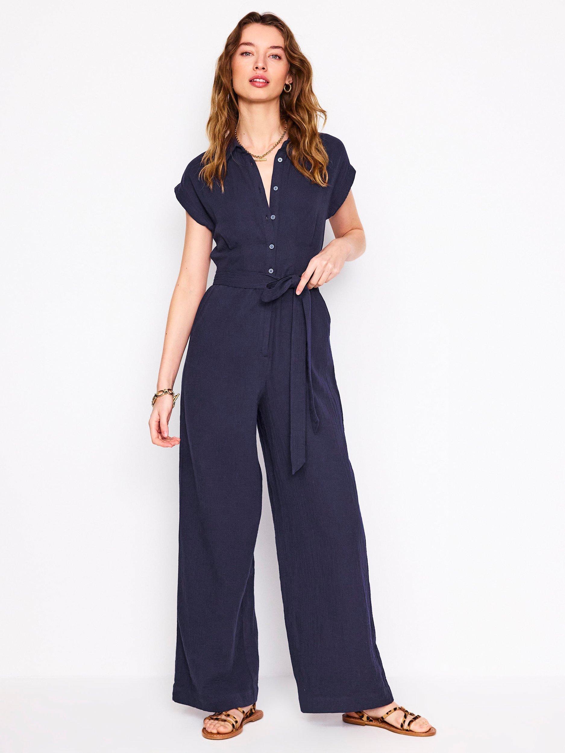 Product image 4 of 5, which shows Boden Colette Double Cloth Jumpsuit, Navy, 10