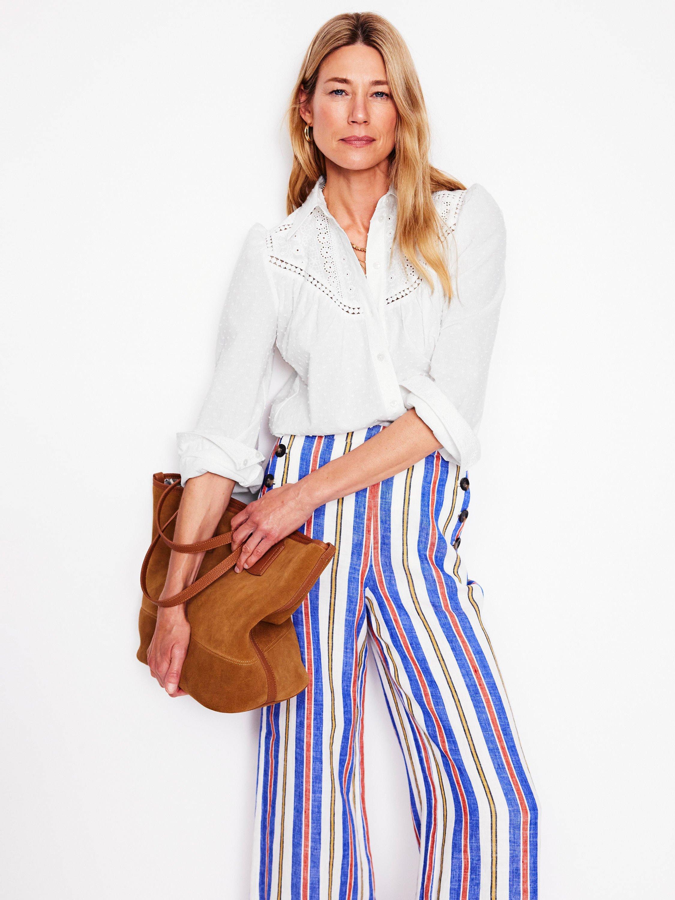 Product image 4 of 5, which shows Boden Cotton Broderie Western Long Sleeve Blouse, White, 18