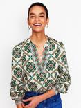 Boden Geometric Notch Neck Top, Ivory/Multi