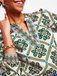 Boden Geometric Notch Neck Top, Ivory/Multi