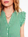 Boden Gingham Frill Sleeve Seersucker Top, Emerald/Multi