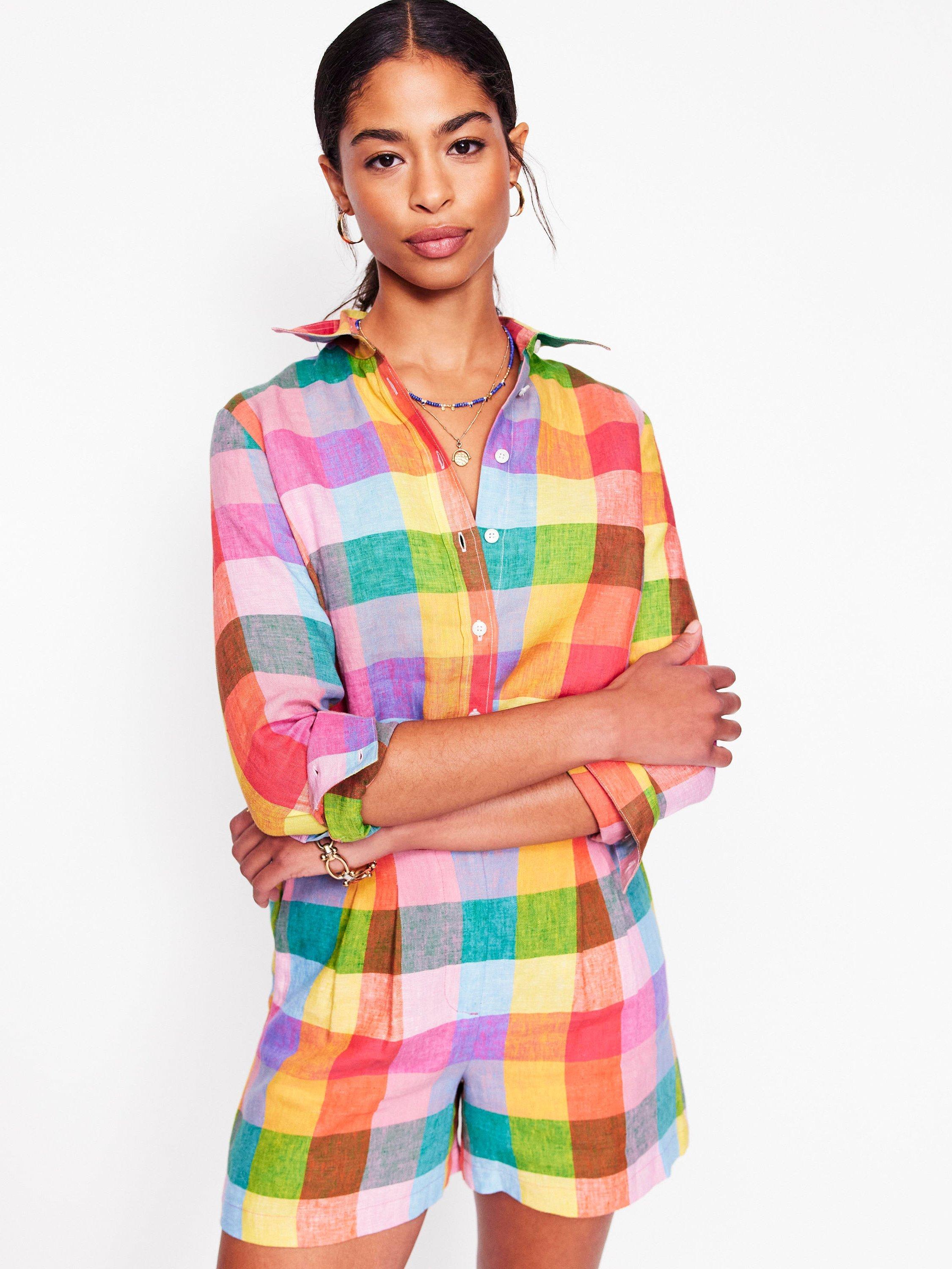 Boden Sienna Linen  Check Shirt, Multi