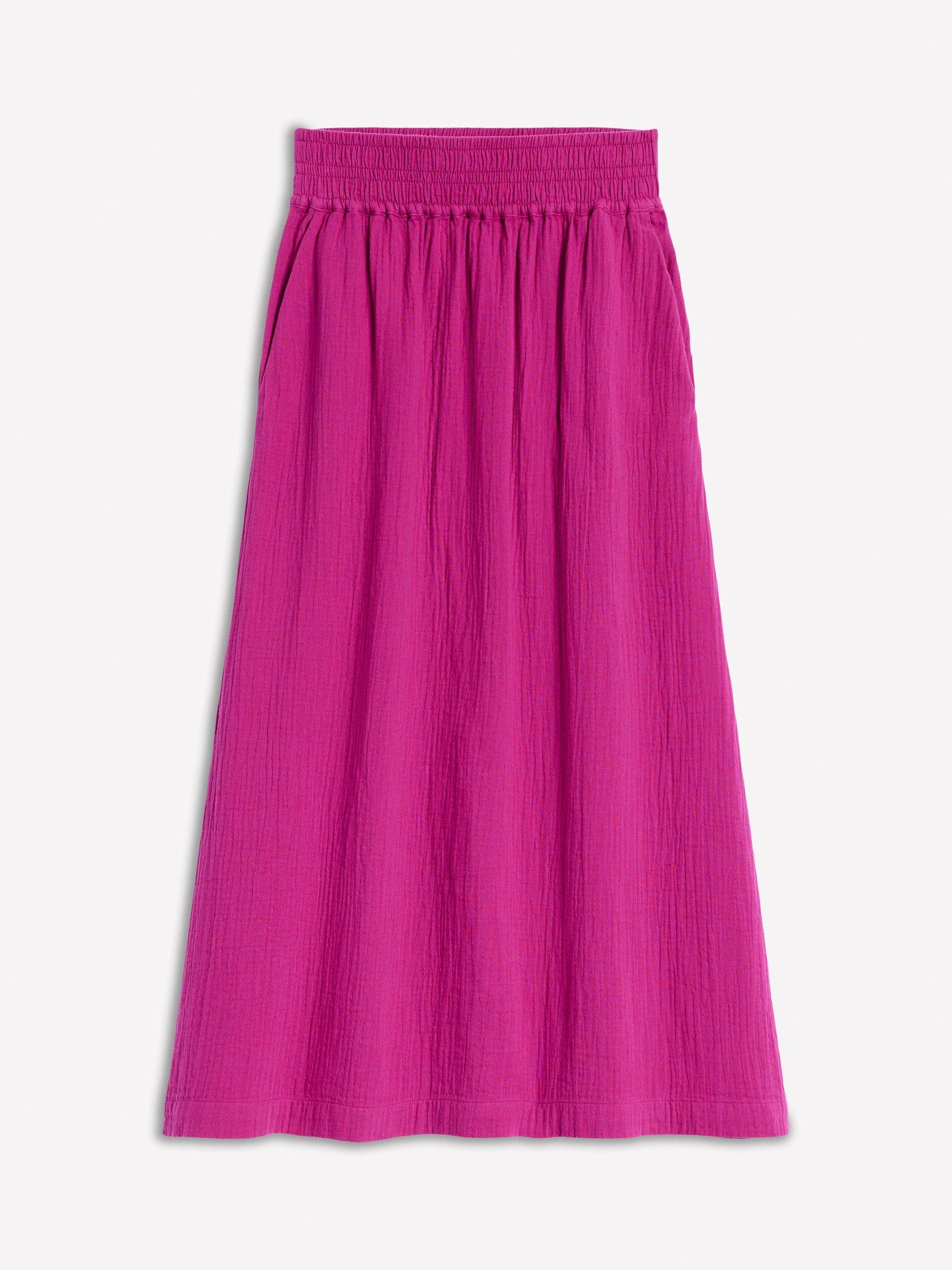 Product image 5 of 5, which shows Boden Cotton Doublecloth Smocked Midi Skirt, Fuchsia, 8