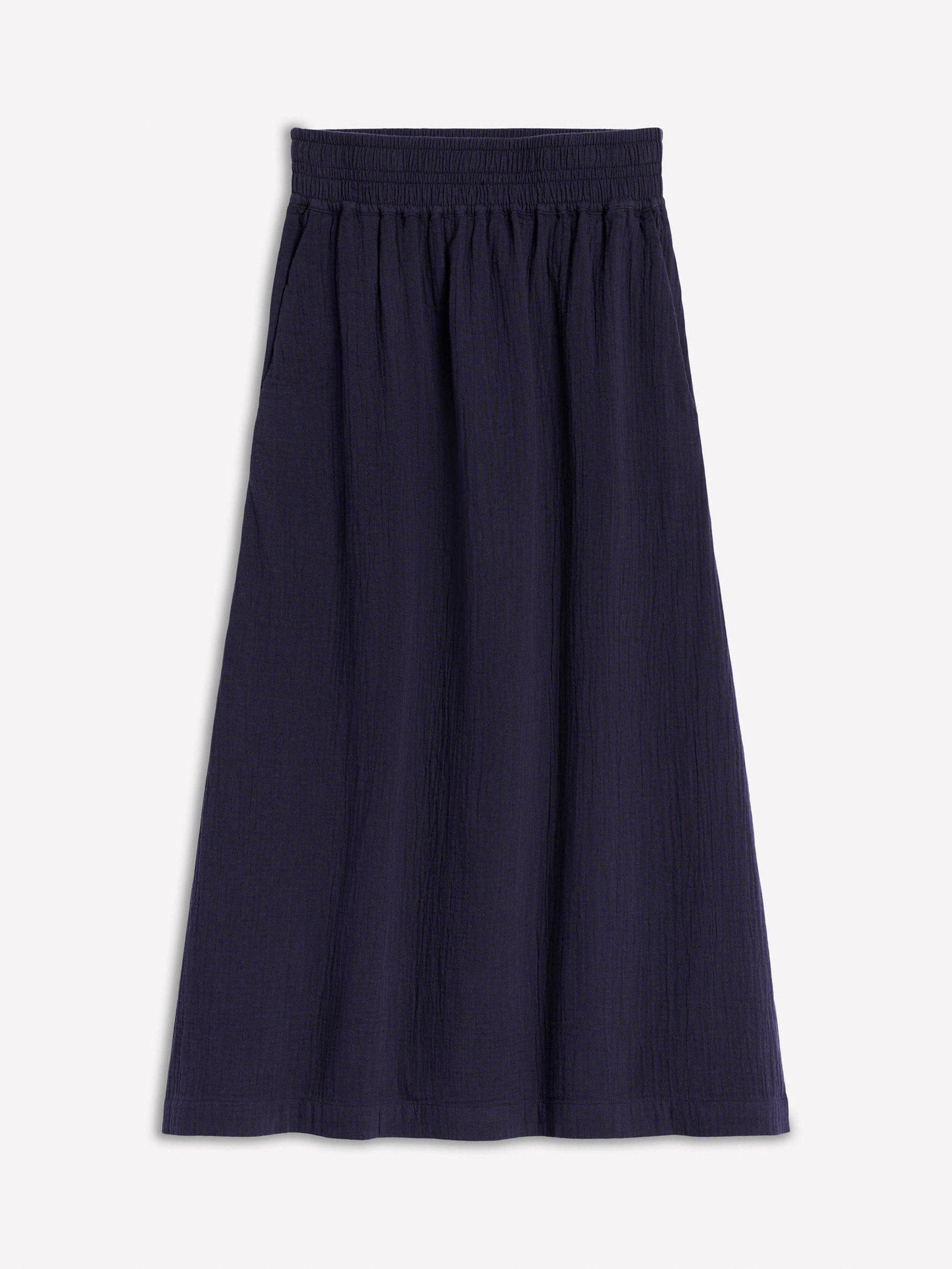 Product image 5 of 5, which shows Boden Cotton Doublecloth Smocked Midi Skirt, Navy, 8