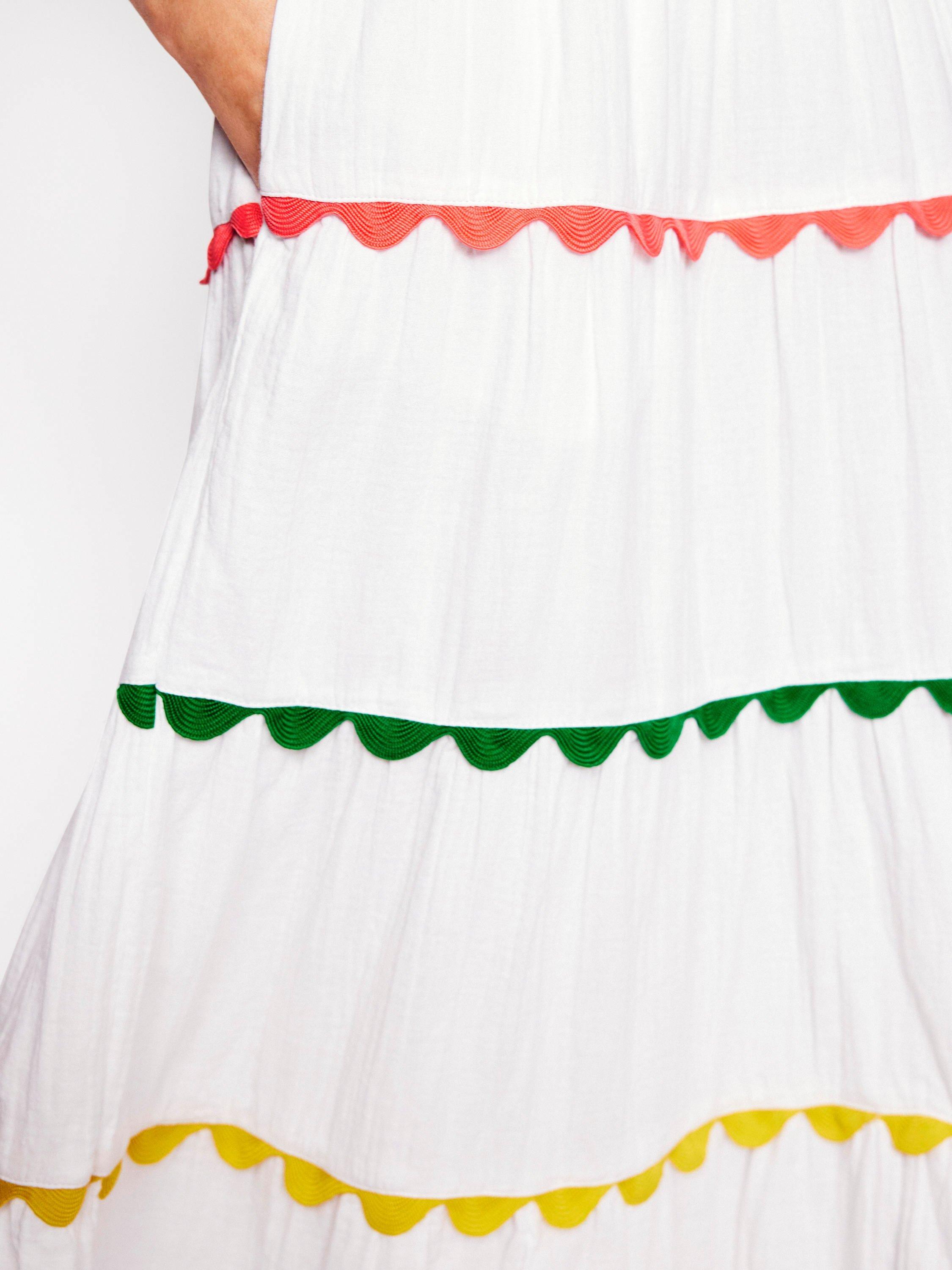 Product image 2 of 5, which shows Boden Nadia Cotton Doublecloth Tiered Maxi Skirt, White, 8
