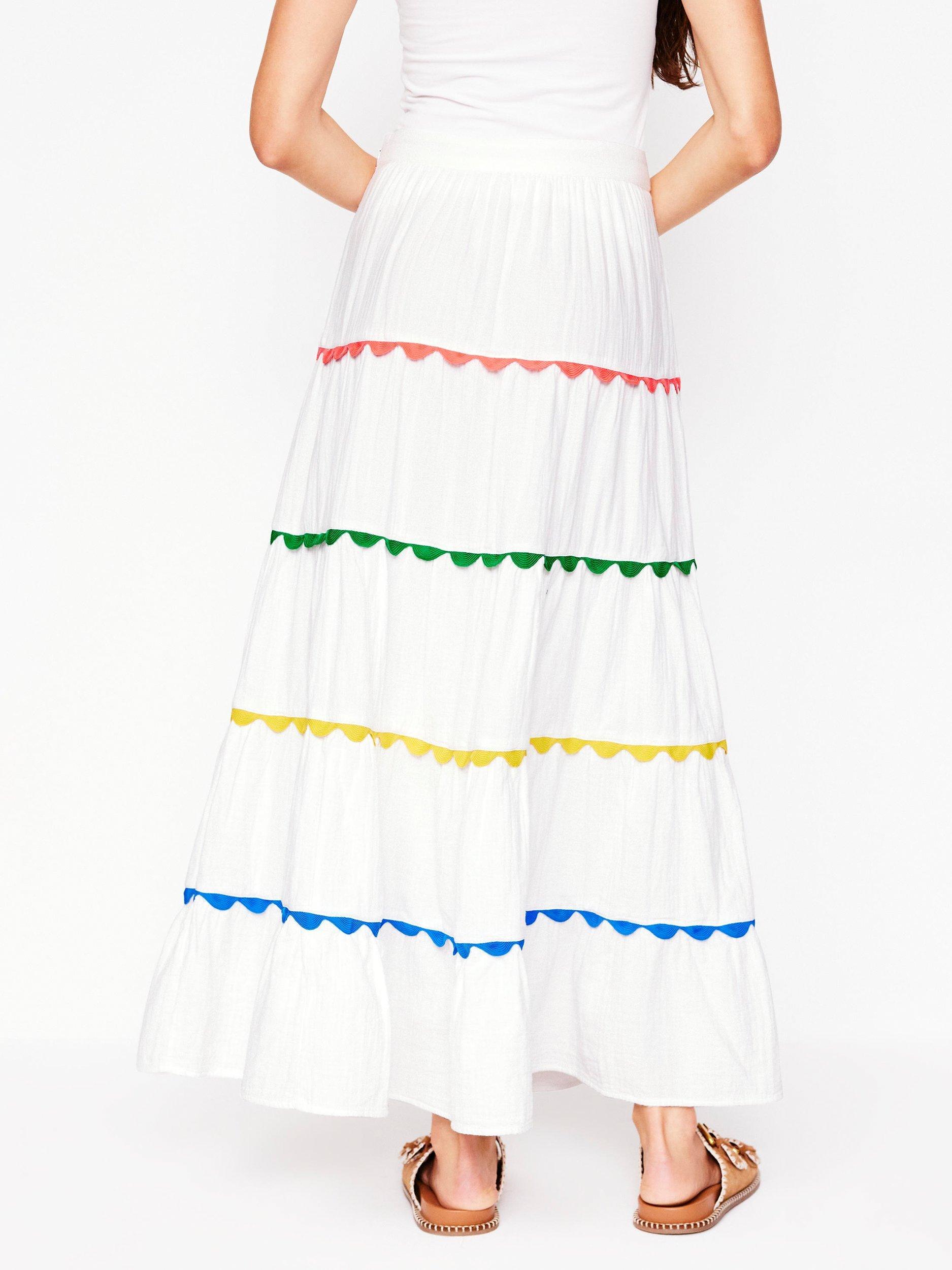 Product image 3 of 5, which shows Boden Nadia Cotton Doublecloth Tiered Maxi Skirt, White, 8