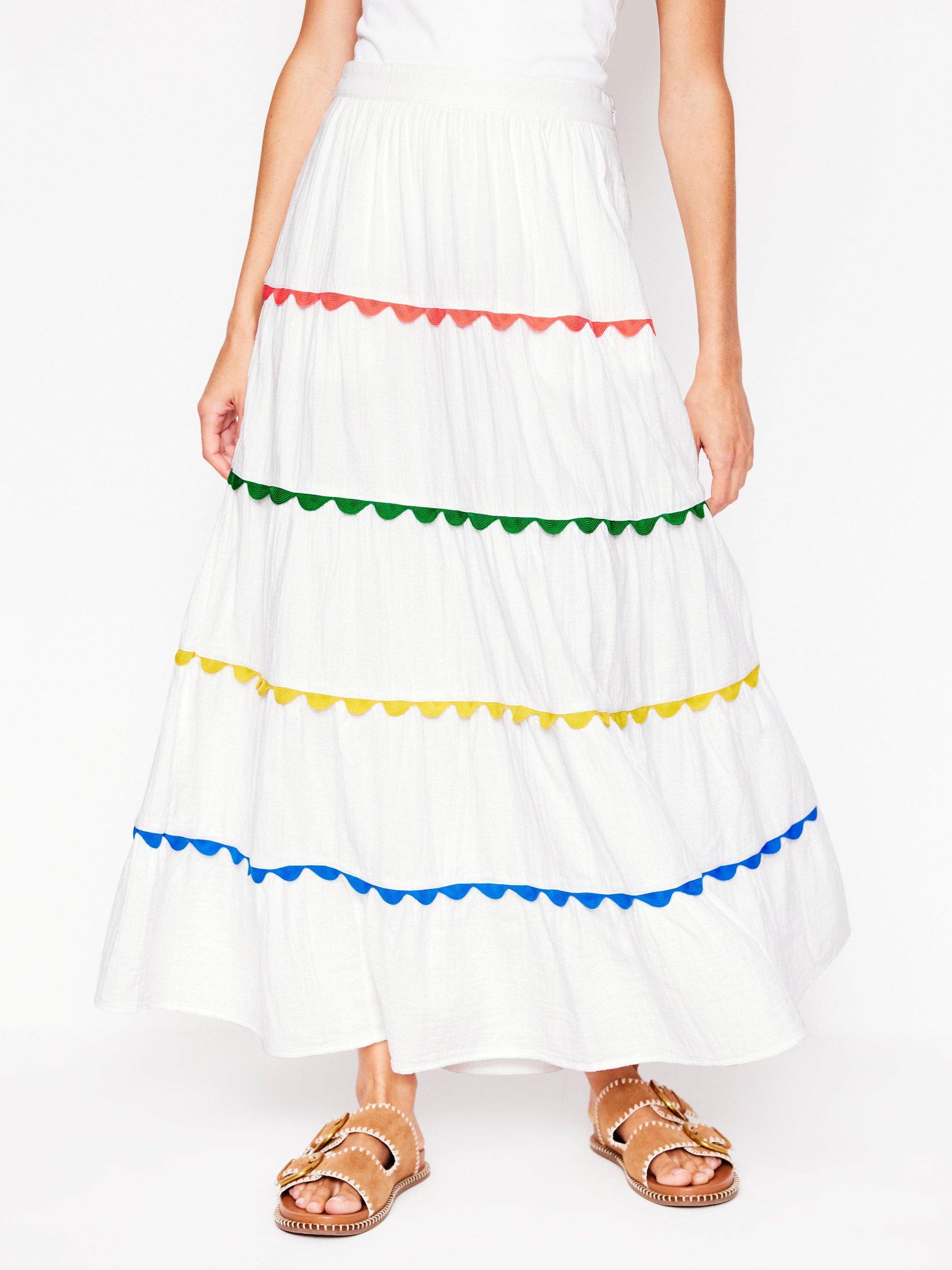 Product image 4 of 5, which shows Boden Nadia Cotton Doublecloth Tiered Maxi Skirt, White, 8