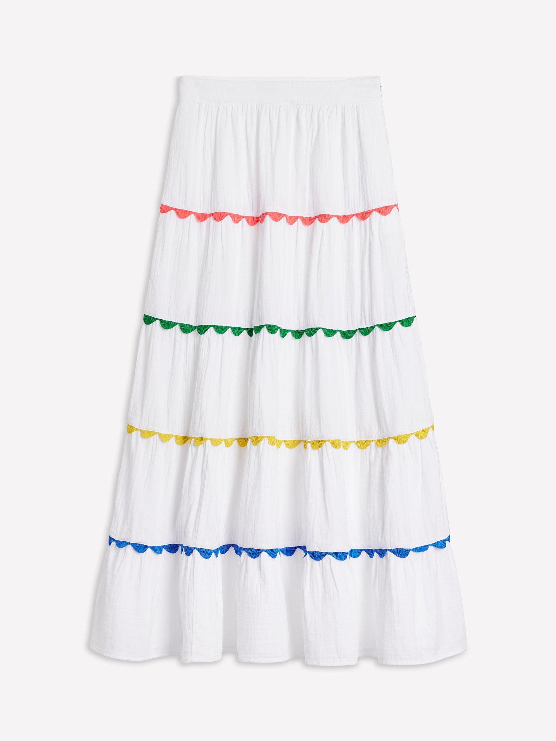 Product image 5 of 5, which shows Boden Nadia Cotton Doublecloth Tiered Maxi Skirt, White, 8