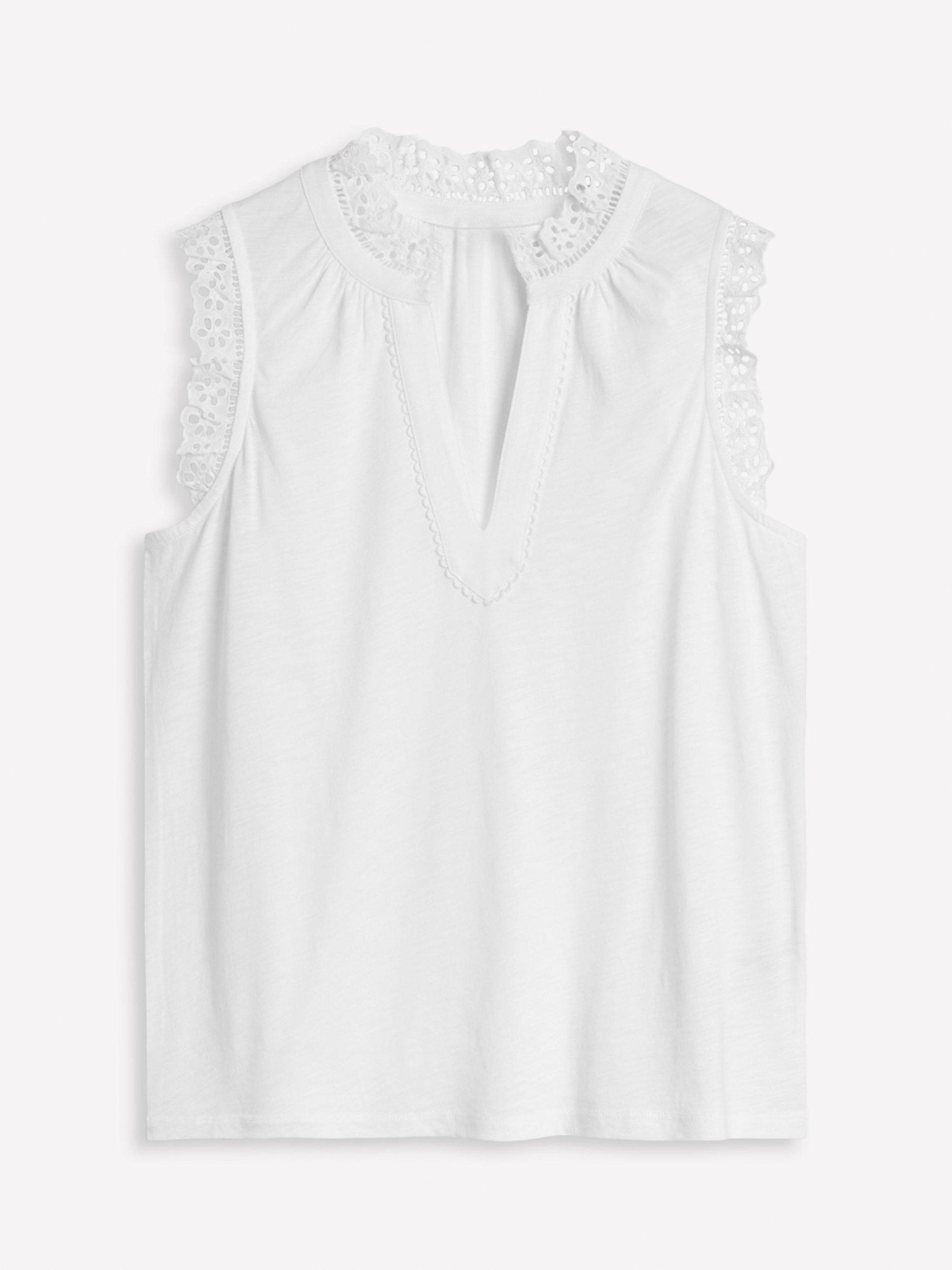 Product image 5 of 5, which shows Boden Aria Broderie Trim Vest Top, White, 8