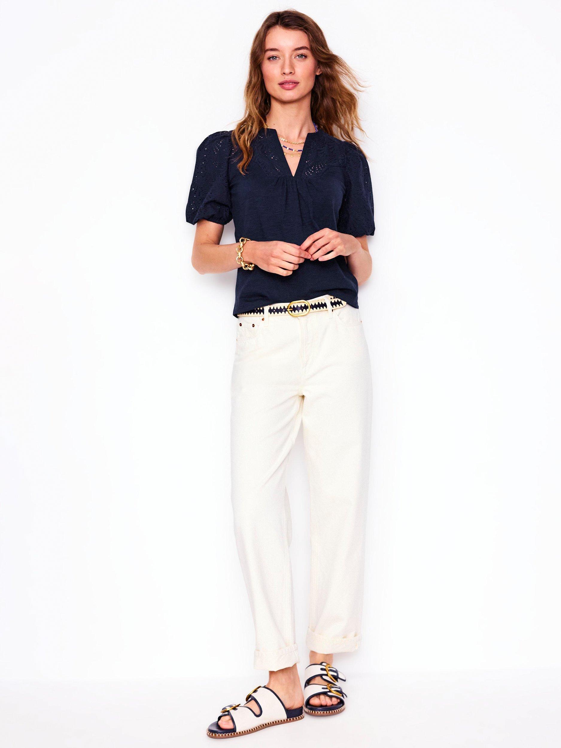 Product image 1 of 4, which shows Boden Dolly Broderie Top, Navy, 10