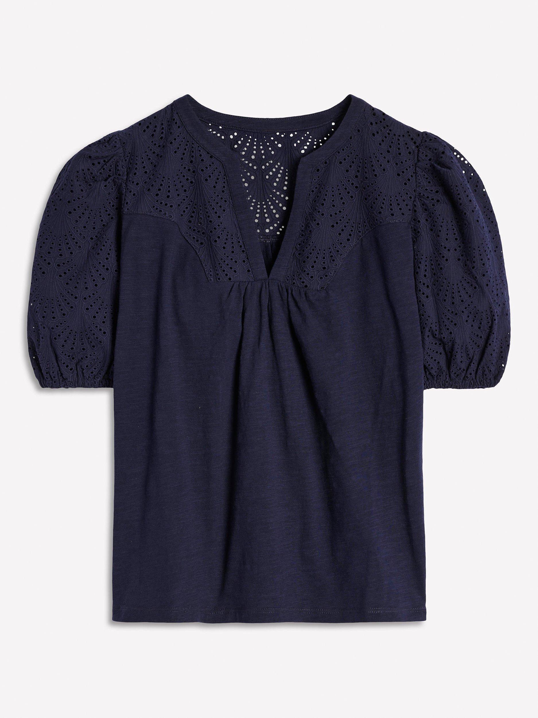 Product image 4 of 4, which shows Boden Dolly Broderie Top, Navy, 10